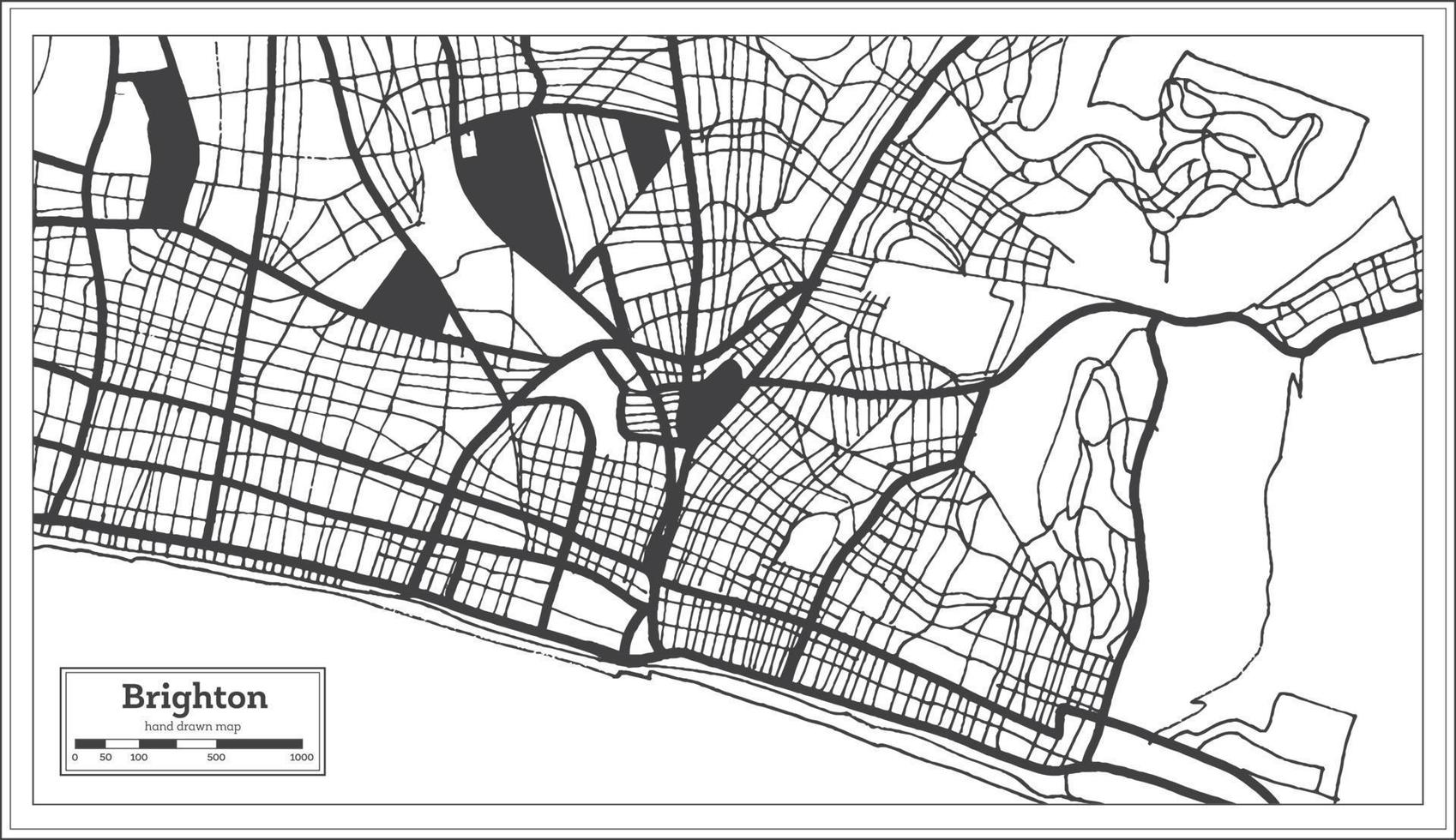 mapa de la ciudad de gran bretaña de brighton en color blanco y negro en estilo retro. esquema del mapa. vector