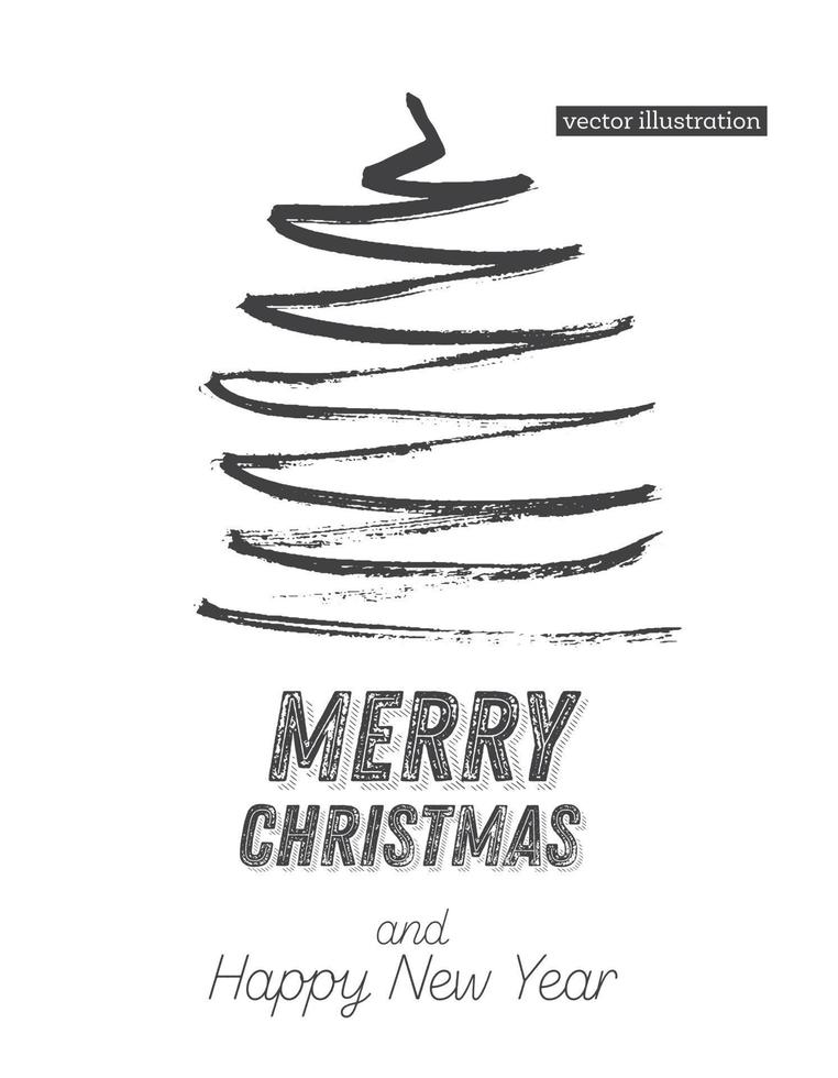 Christmas Tree Sketch Isolated on White Background. Merry Christmas. Silhouette of Hand Drawn Spruce Tree. vector