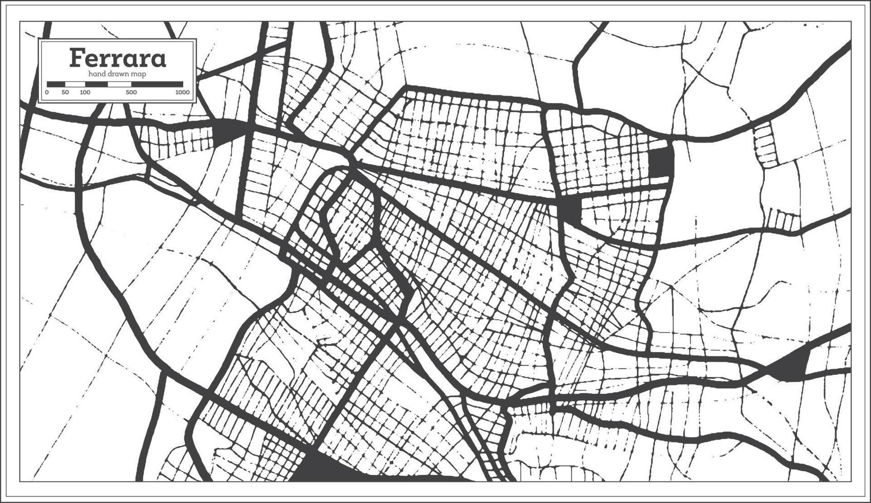 mapa de la ciudad de ferrara italia en color blanco y negro en estilo retro. esquema del mapa. vector