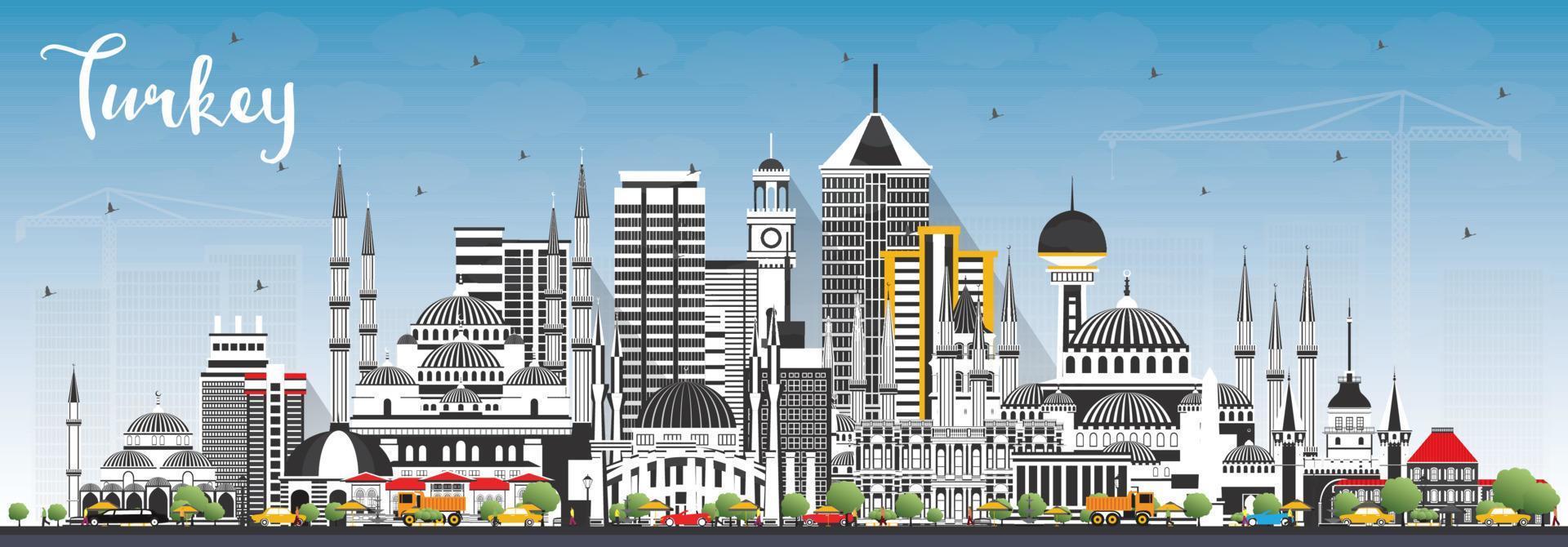 Turkey City Skyline with Gray Buildings and Blue Sky. vector