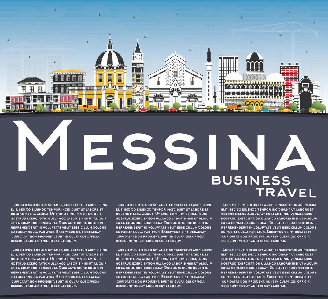 Messina Sicily Italy City Skyline with Color Buildings, Blue Sky and Copy Space. vector