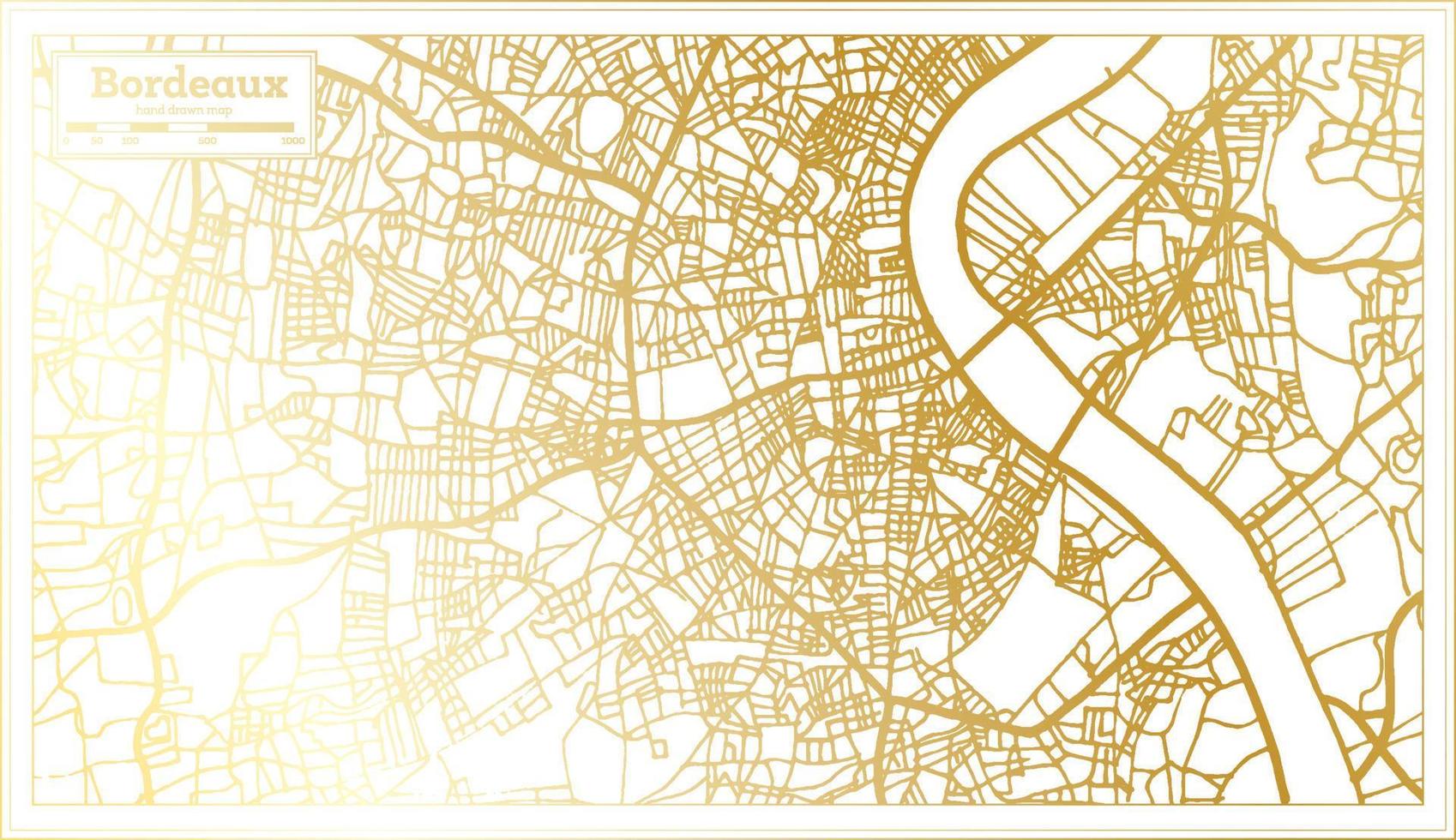 mapa de la ciudad de burdeos francia en estilo retro en color dorado. esquema del mapa. vector