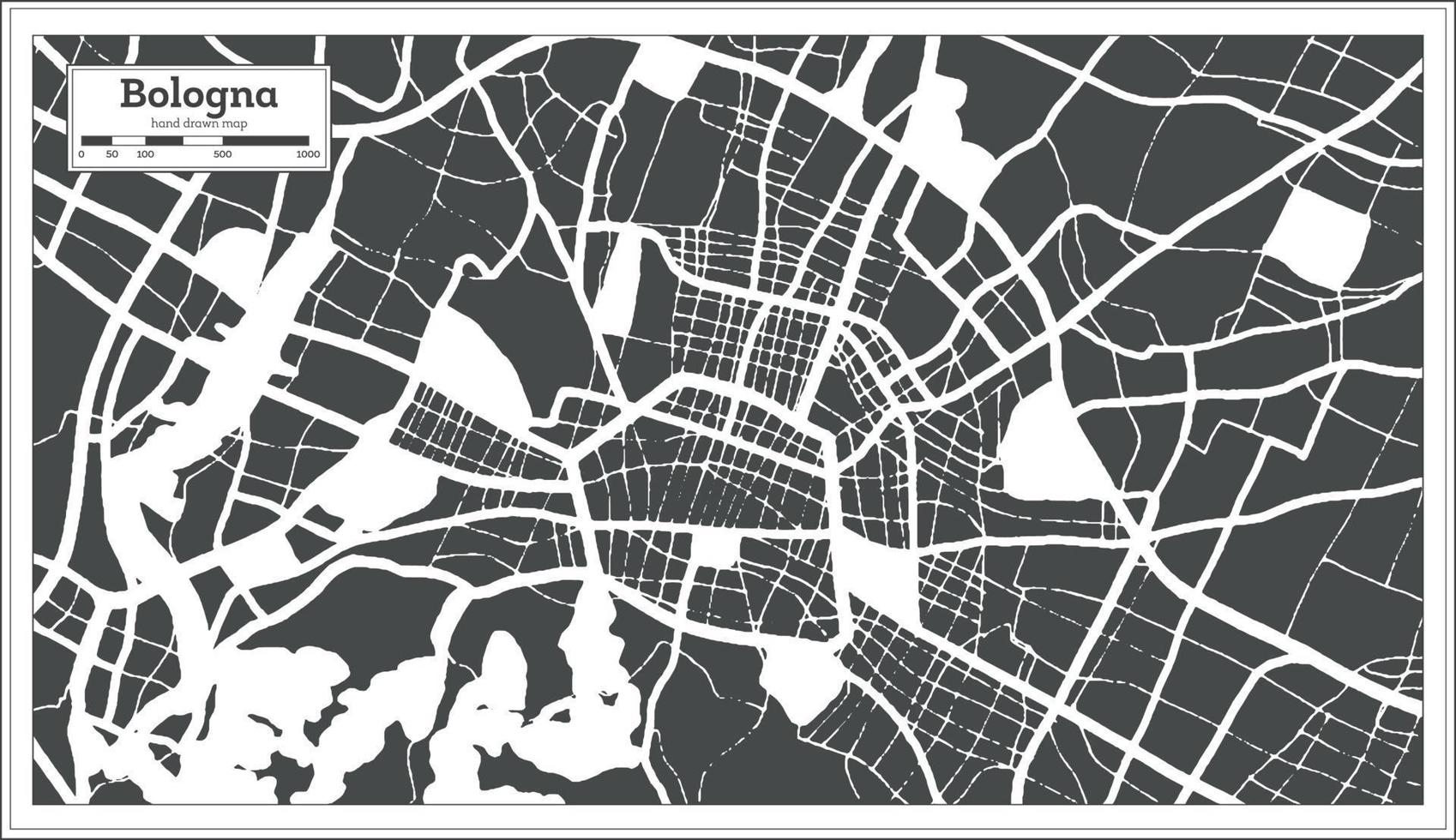 mapa de la ciudad de bolonia italia en color blanco y negro en estilo retro. esquema del mapa. vector