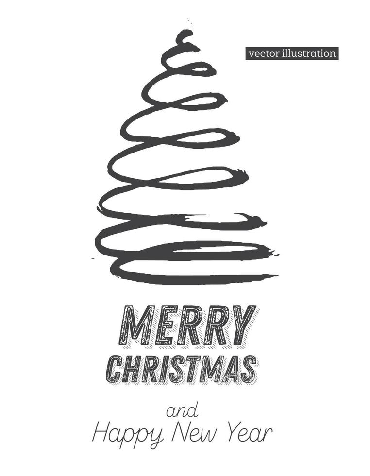 Christmas Tree Sketch Isolated on White Background. Merry Christmas. Silhouette of Hand Drawn Spruce Tree. vector