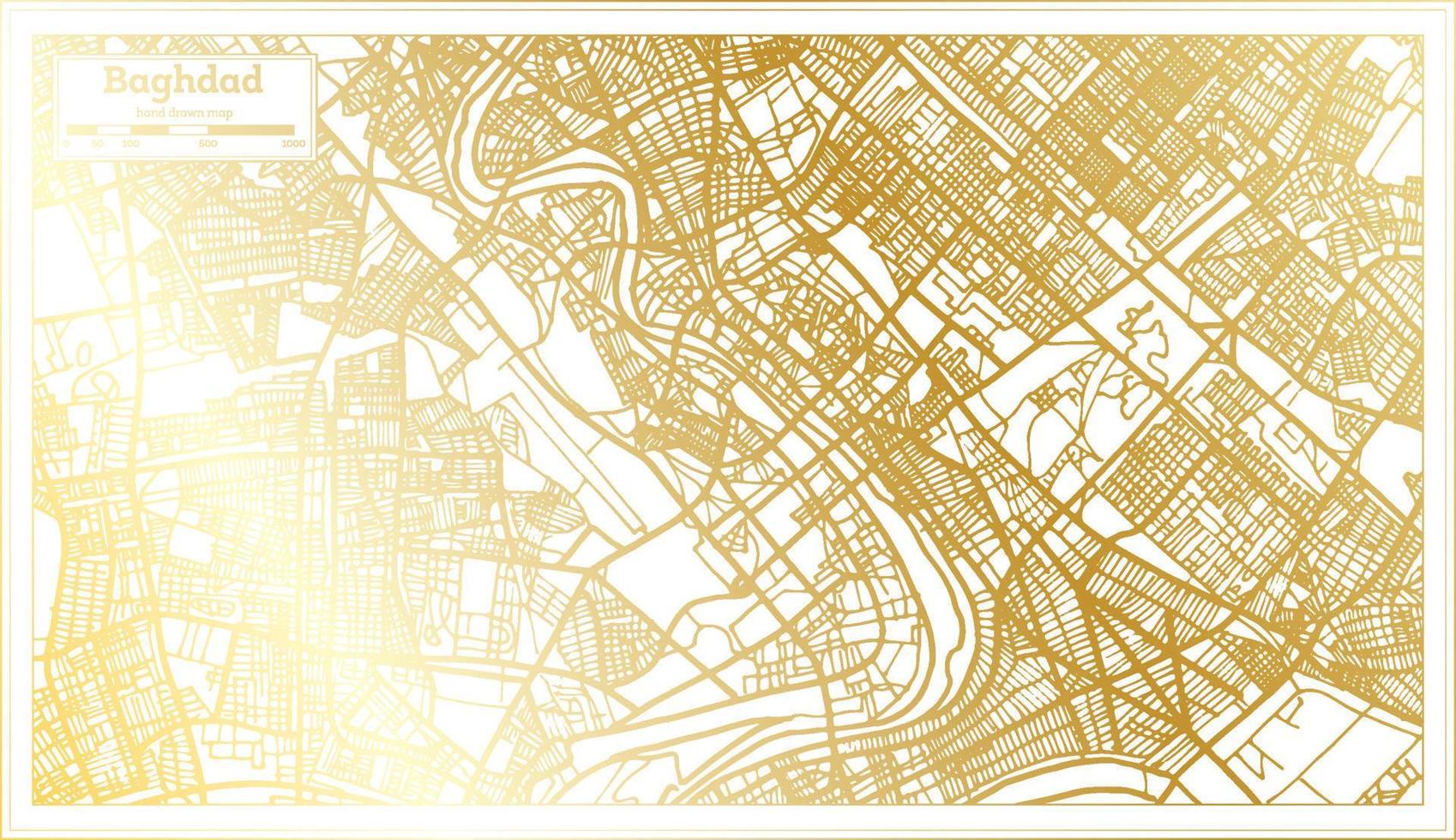 mapa de la ciudad de bagdad irak en estilo retro en color dorado. esquema del mapa. vector