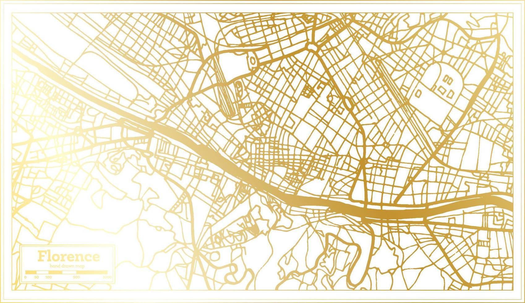 mapa de la ciudad de florencia italia en estilo retro en color dorado. esquema del mapa. vector