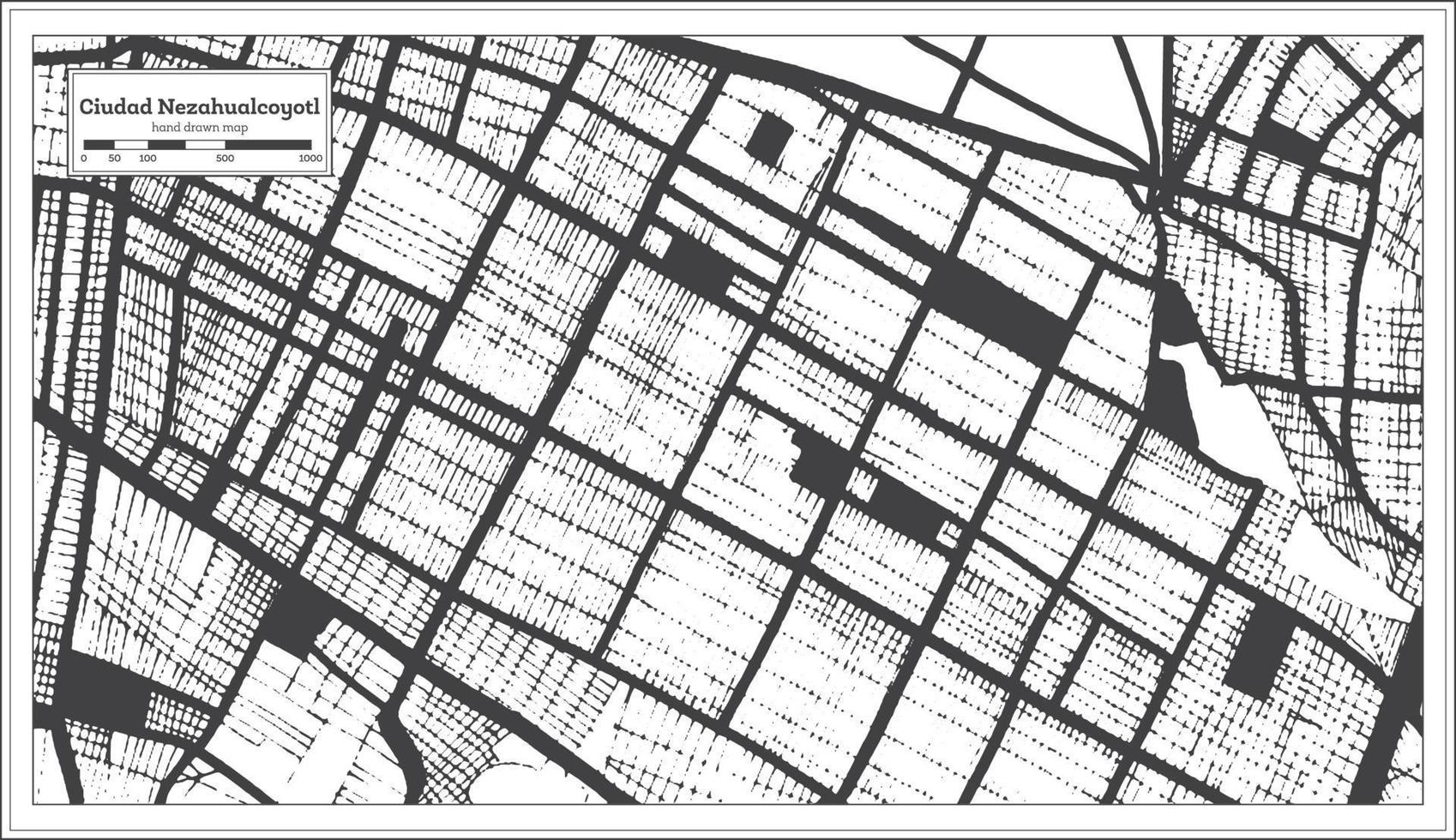 ciudad nezahualcóyotl mapa de la ciudad de méxico en color blanco y negro en estilo retro. esquema del mapa. vector