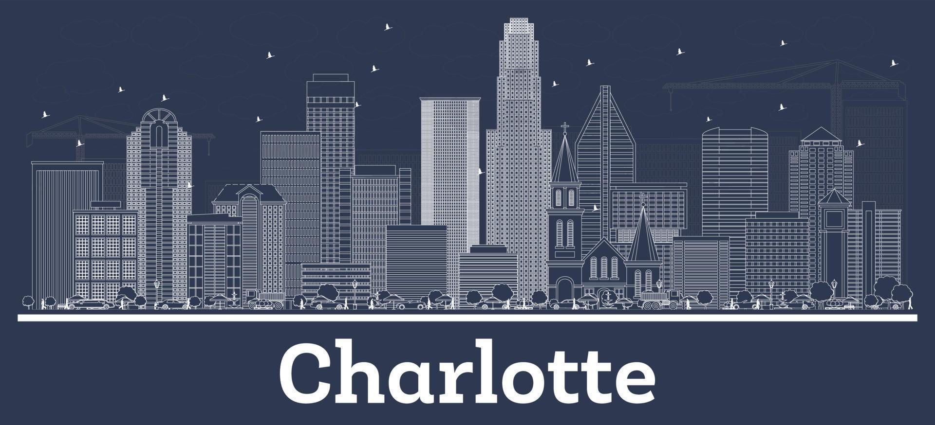 Outline Charlotte NC City Skyline with White Buildings. vector