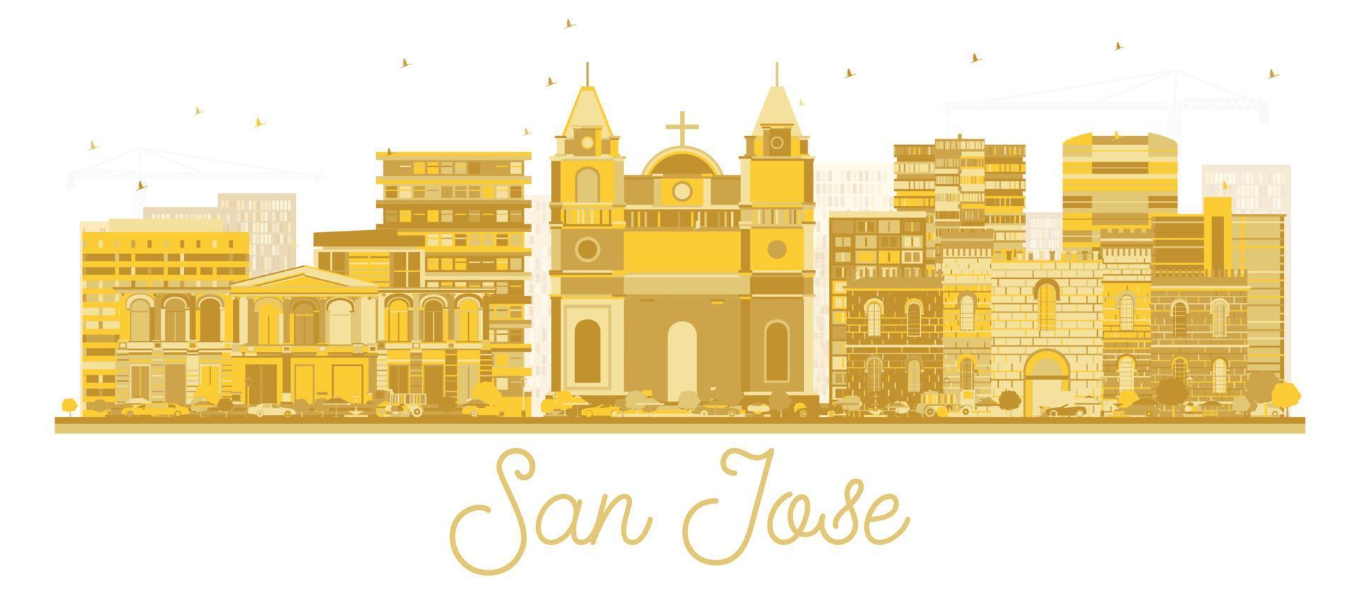 San Jose Costa Rica City Skyline Silhouette with Golden Buildings Isolated on White. vector