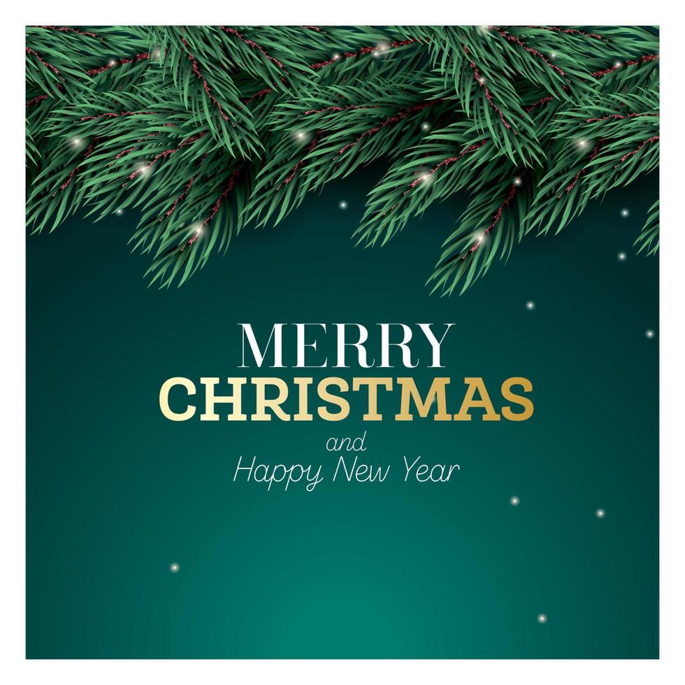Fir Branch with Neon Lights on Green Background. Merry Christmas and Happy New Year. vector