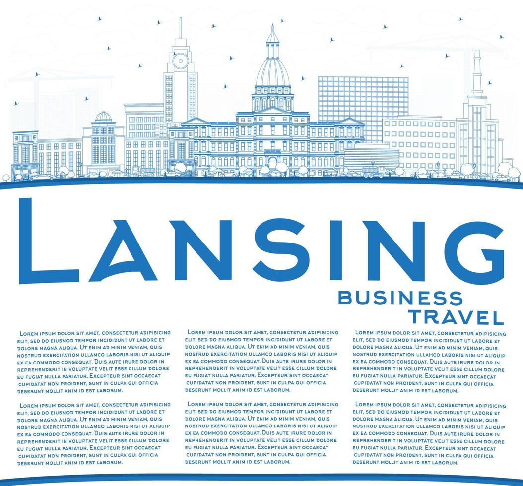 Outline Lansing Michigan City Skyline with Blue Buildings and Copy Space. vector