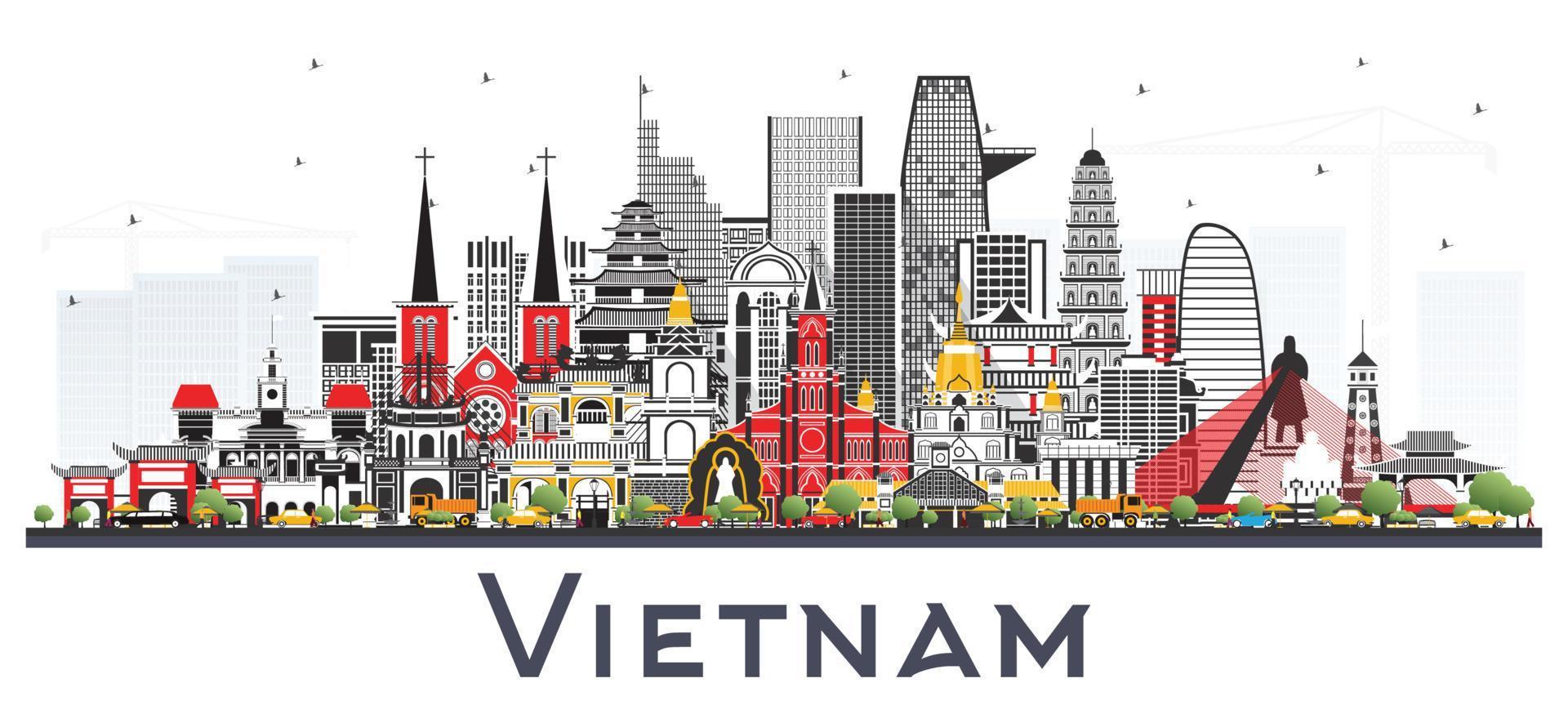 horizonte de la ciudad de vietnam con edificios grises aislados en blanco. vector