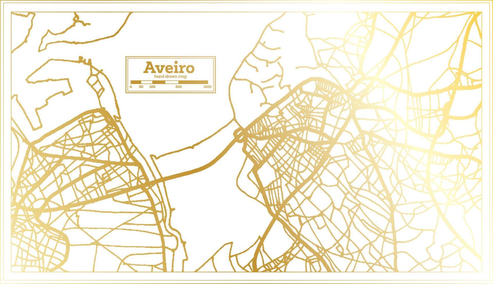 Aveiro Portugal City Map in Retro Style in Golden Color. Outline Map. vector