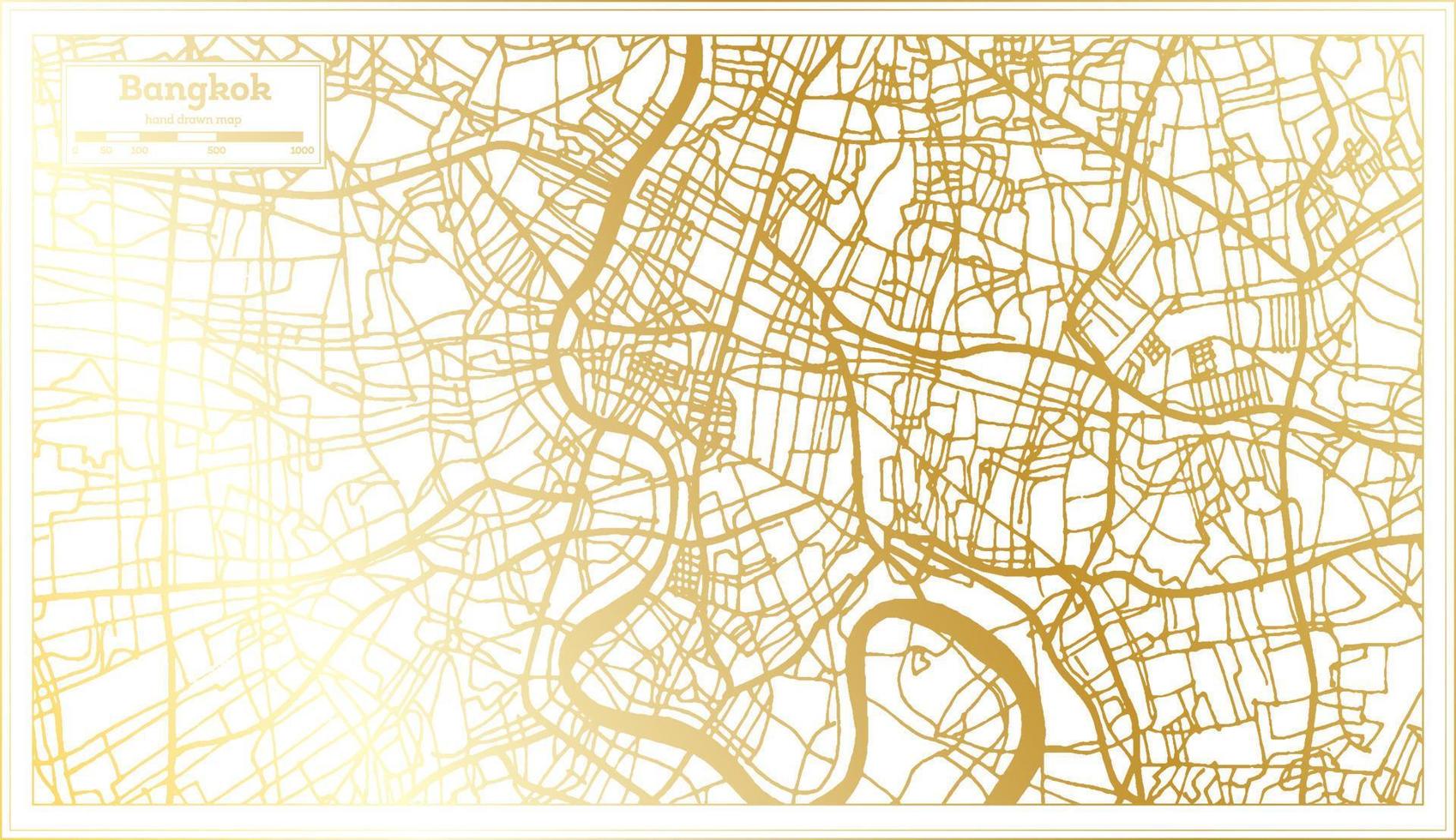 Bangkok Thailand City Map in Retro Style in Golden Color. Outline Map. vector