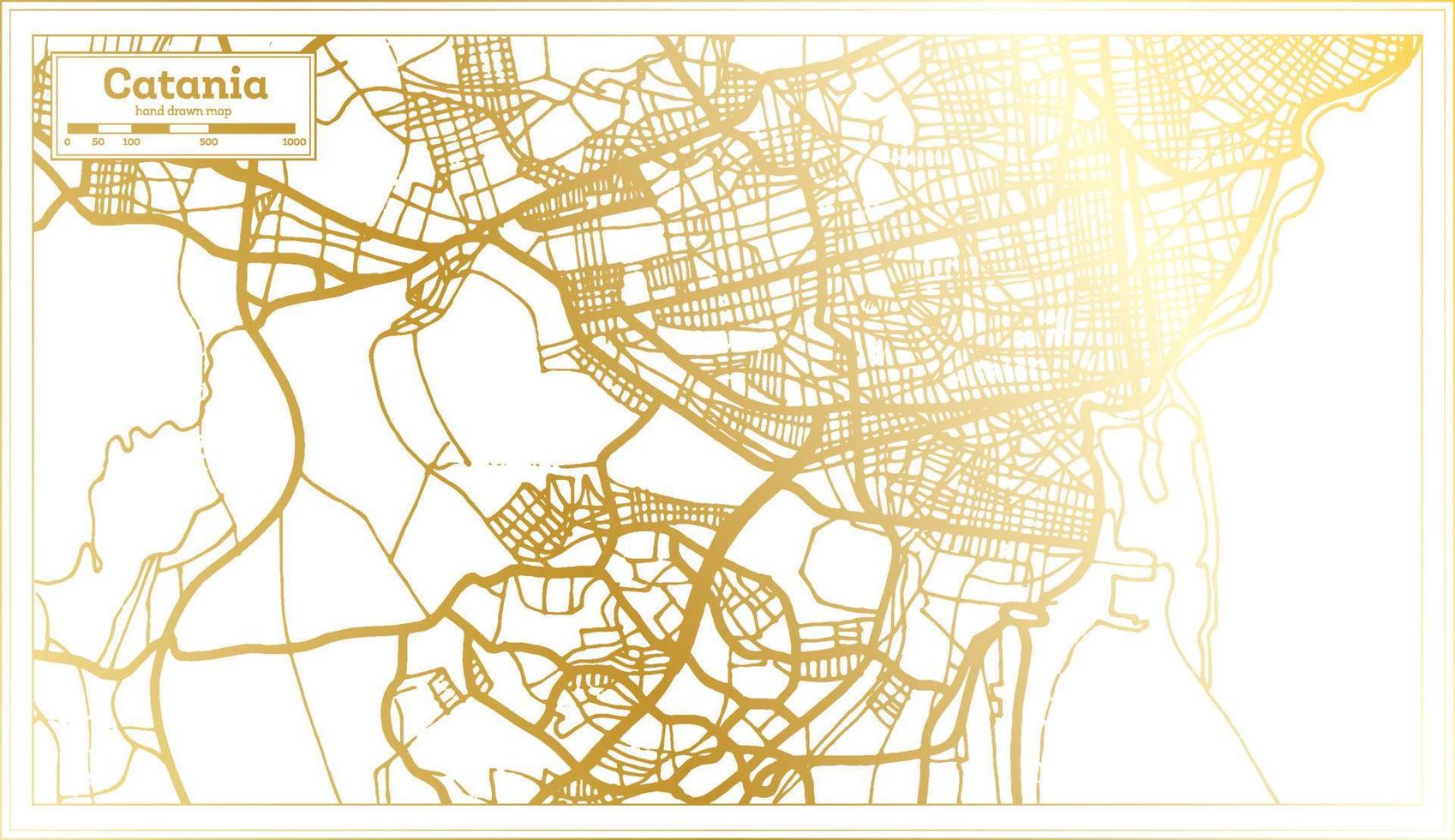 Catania Italy City Map in Retro Style in Golden Color. Outline Map. vector