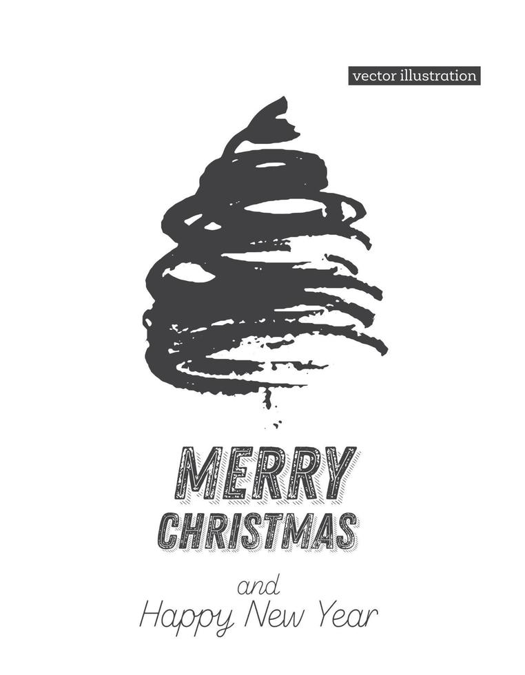 Christmas Tree Sketch Isolated on White Background. Merry Christmas. Silhouette of Hand Drawn Spruce Tree. vector