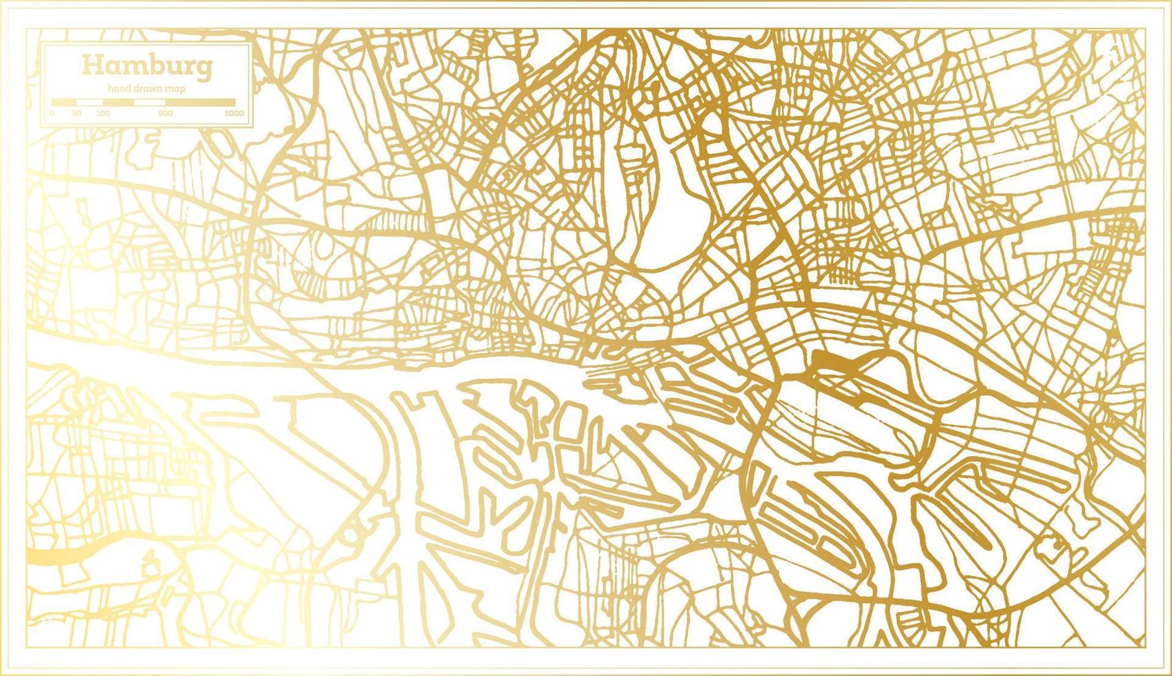 mapa de la ciudad de hamburgo alemania en estilo retro en color dorado. esquema del mapa. vector