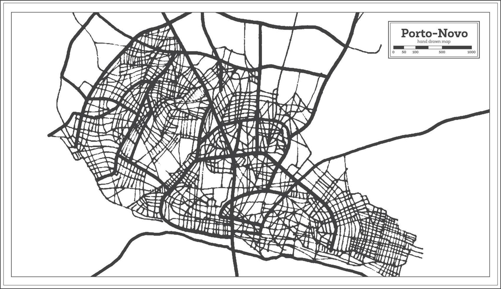 mapa de la ciudad de porto novo benin en color blanco y negro. esquema del mapa. vector