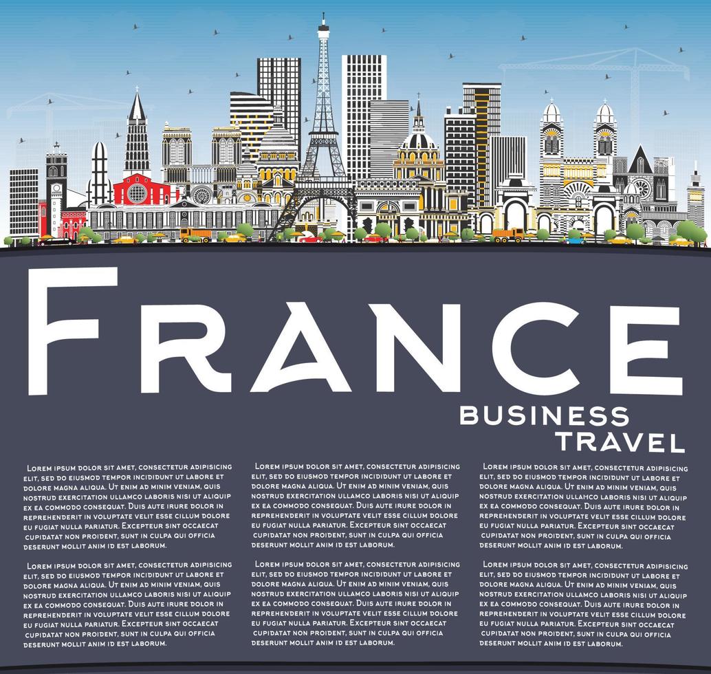 Welcome to France Skyline with Gray Buildings, Blue Sky and Copy Space. vector