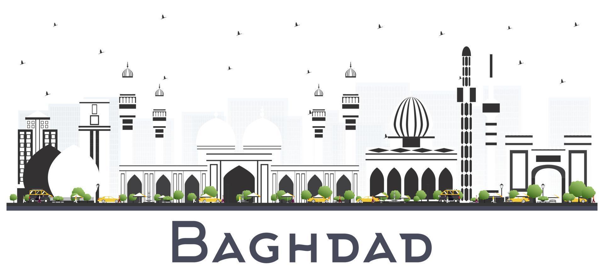 Baghdad Iraq City Skyline with Color Buildings Isolated on White. vector