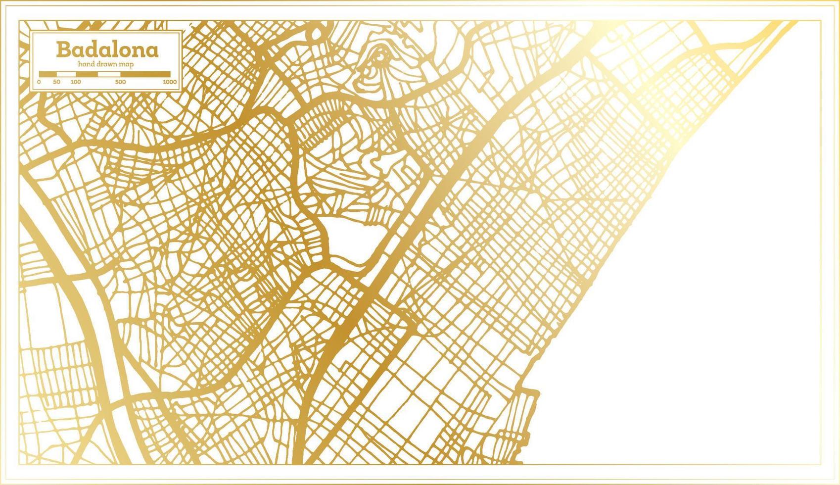 mapa de la ciudad de badalona españa en estilo retro en color dorado. esquema del mapa. vector