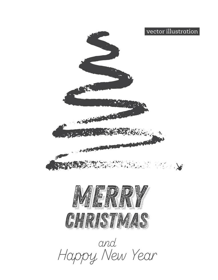 Christmas Tree Sketch Isolated on White Background. Merry Christmas. Silhouette of Hand Drawn Spruce Tree. vector