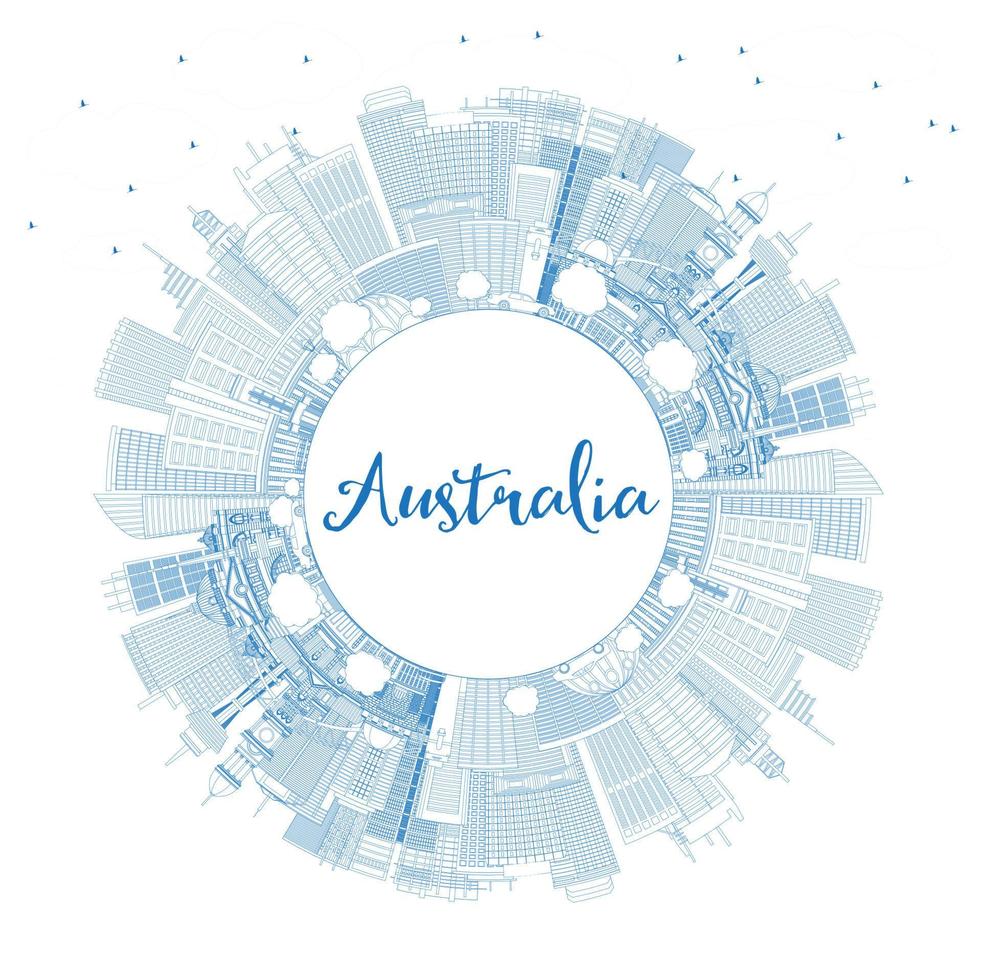 Outline Australia City Skyline with Blue Buildings and Copy Space. vector