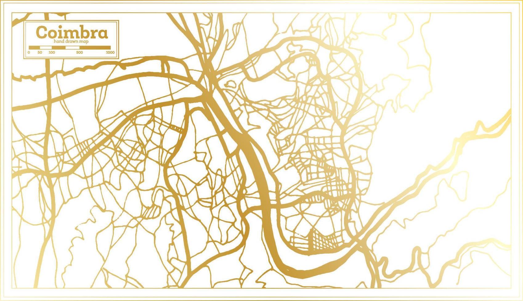 mapa de la ciudad de coimbra portugal en estilo retro en color dorado. esquema del mapa. vector