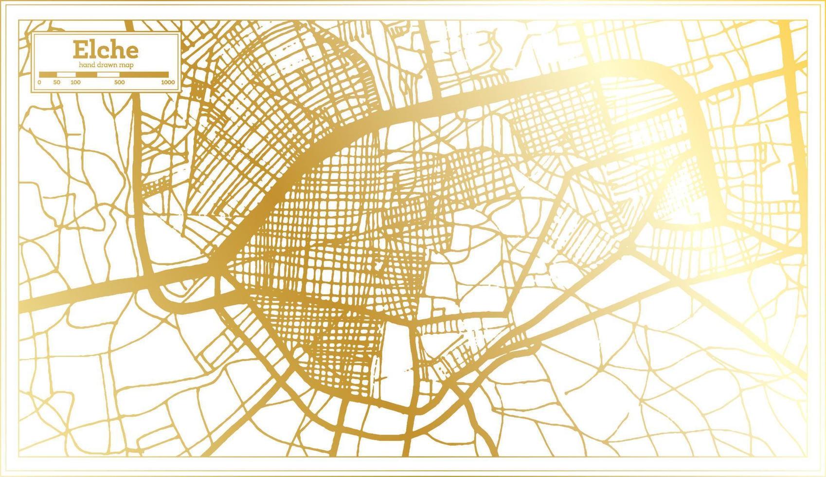 Elche Spain City Map in Retro Style in Golden Color. Outline Map. vector