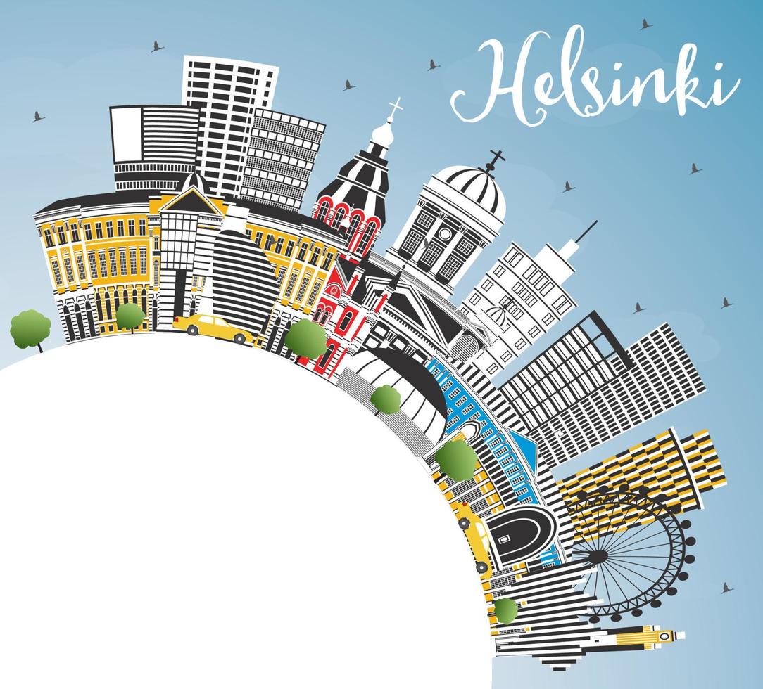 horizonte de la ciudad de helsinki finlandia con edificios de color, cielo azul y espacio de copia. vector