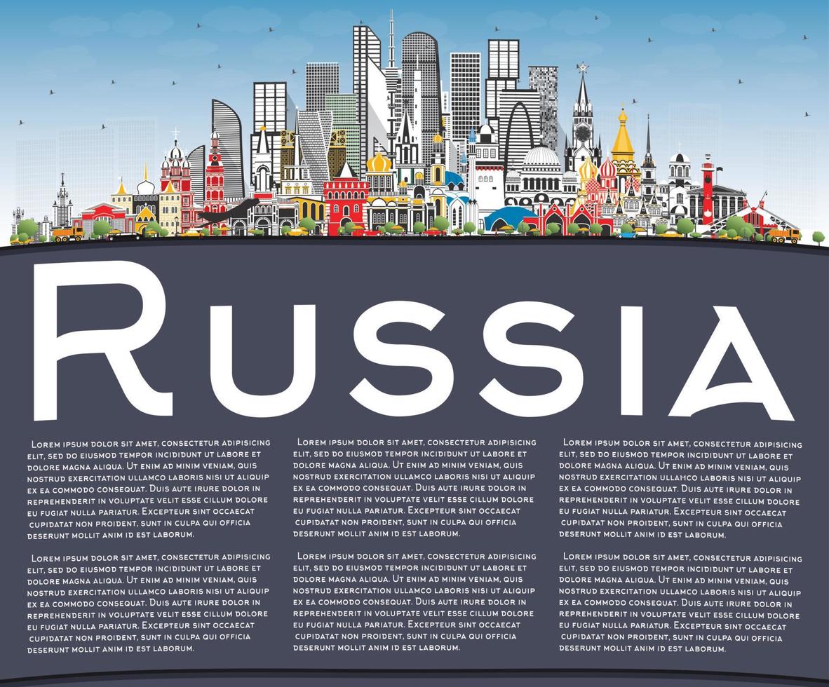 Russia City Skyline with Gray Buildings, Blue Sky and Copy Space. vector