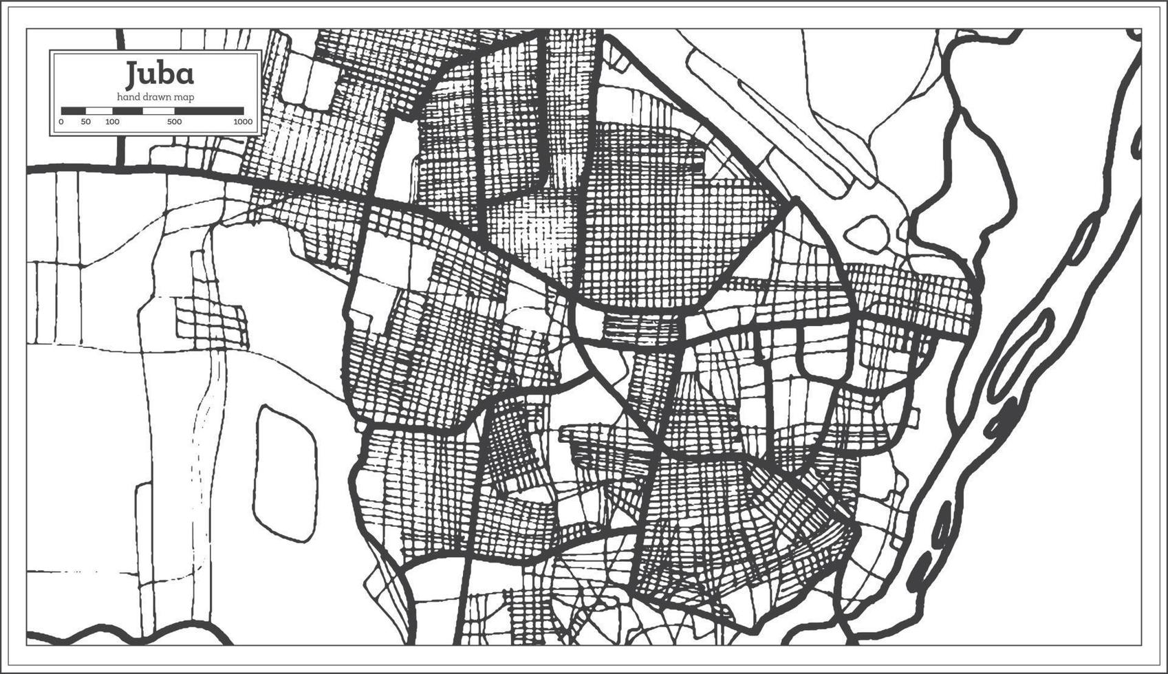 Juba South Sudan City Map in Retro Style. Outline Map. vector