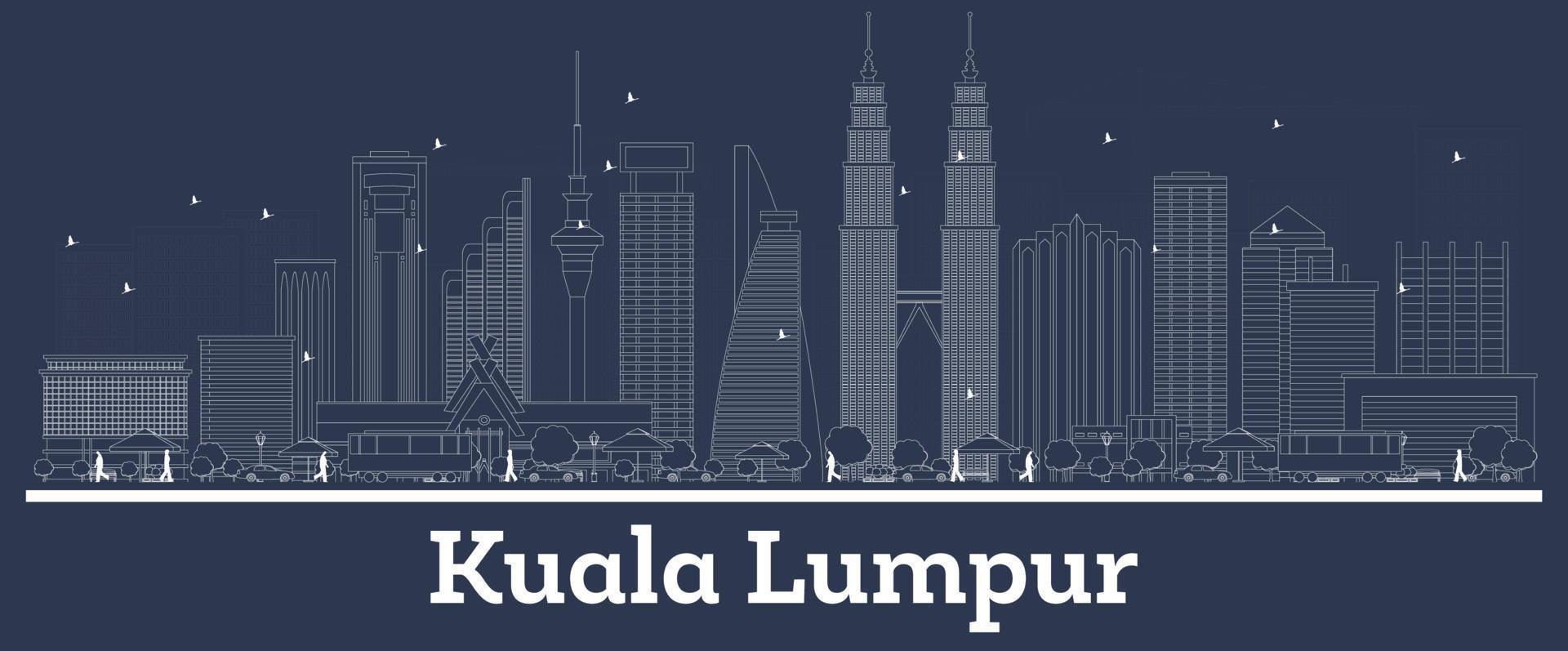 Outline Kuala Lumpur Malaysia City Skyline with White Buildings. vector