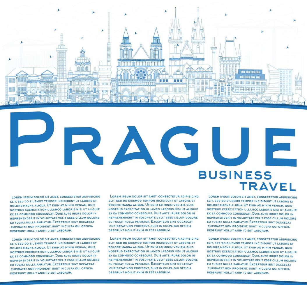 Outline Prague Czech Republic City Skyline with Blue Buildings and Copy Space. vector
