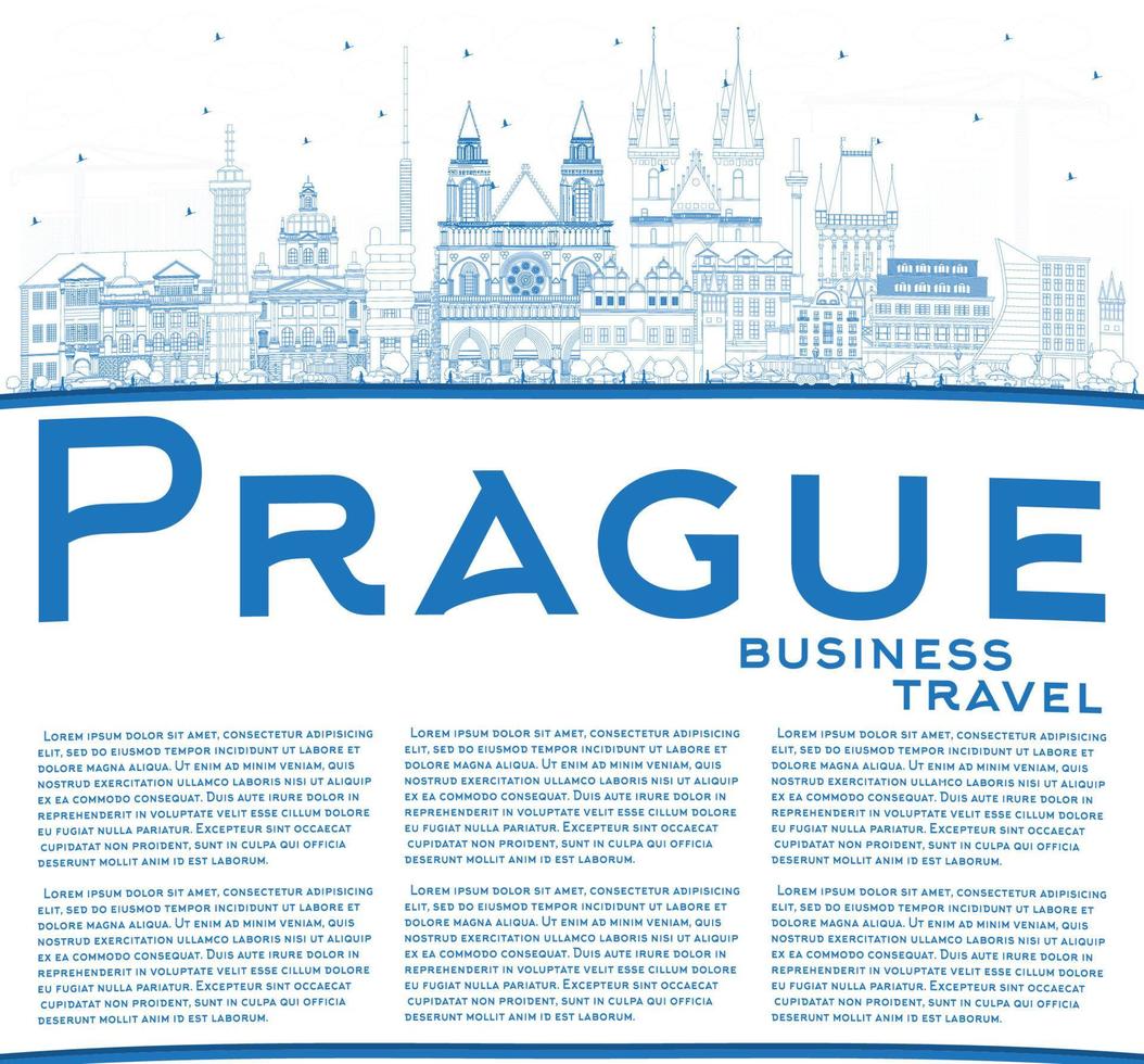 delinear el horizonte de la ciudad de praga república checa con edificios azules y espacio de copia. vector