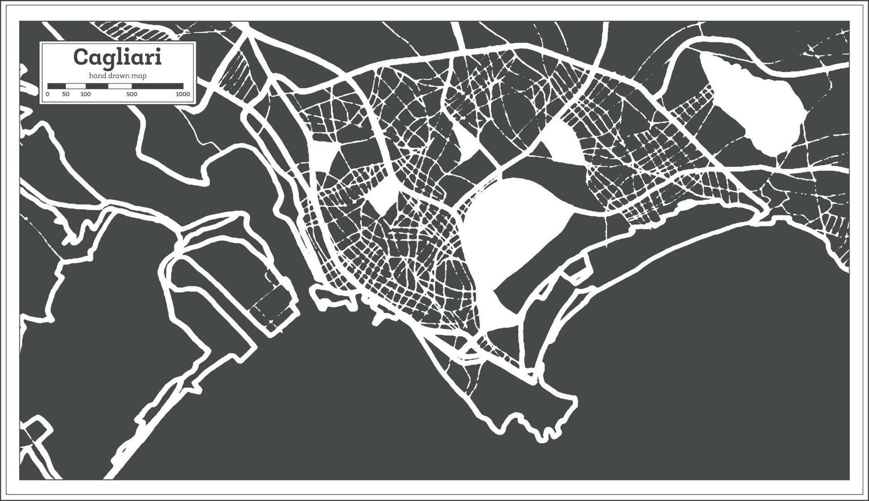 Cagliari Italy City Map in Black and White Color in Retro Style. Outline Map. vector