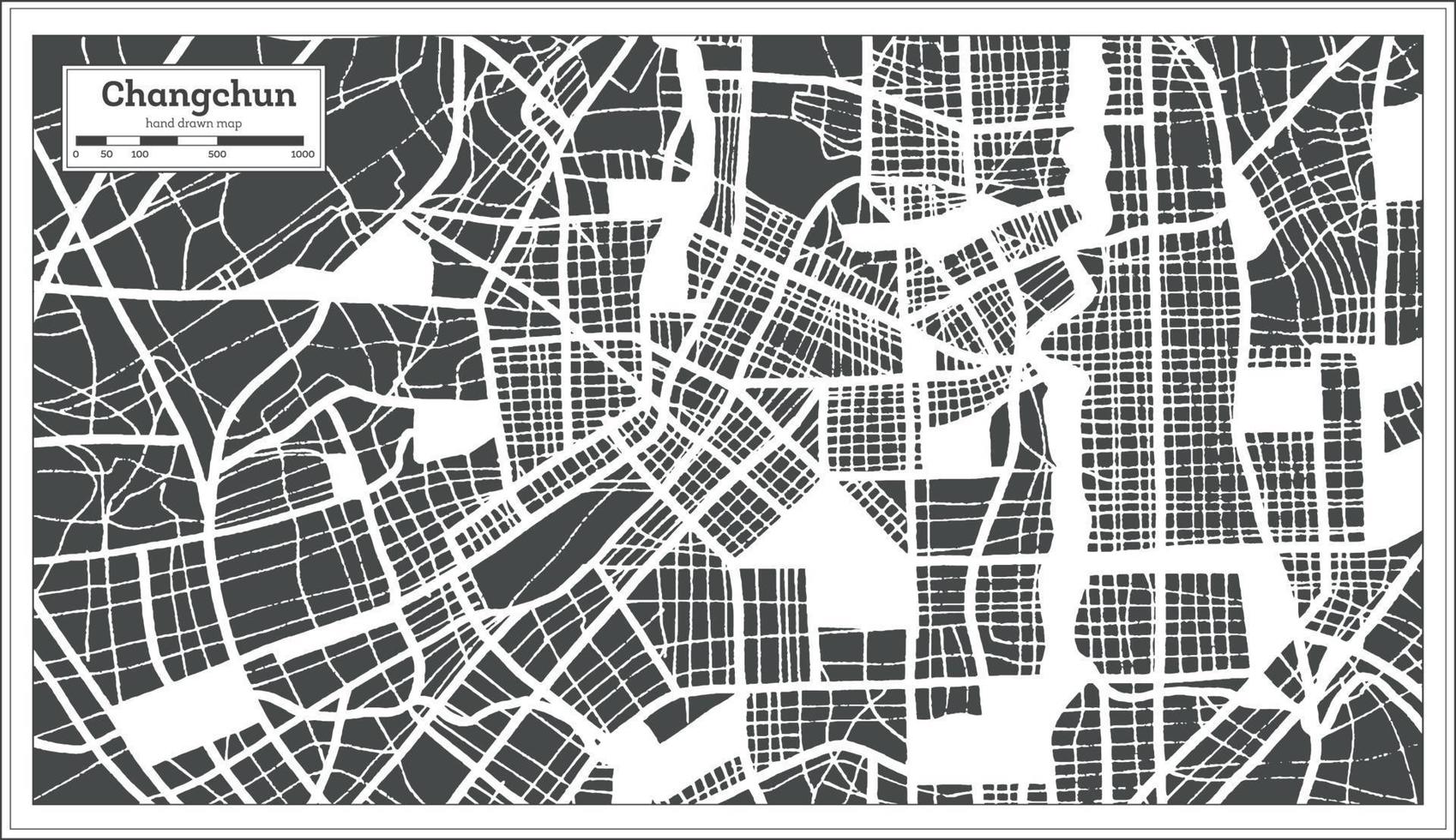 mapa de la ciudad china de changchun en estilo retro. esquema del mapa. vector