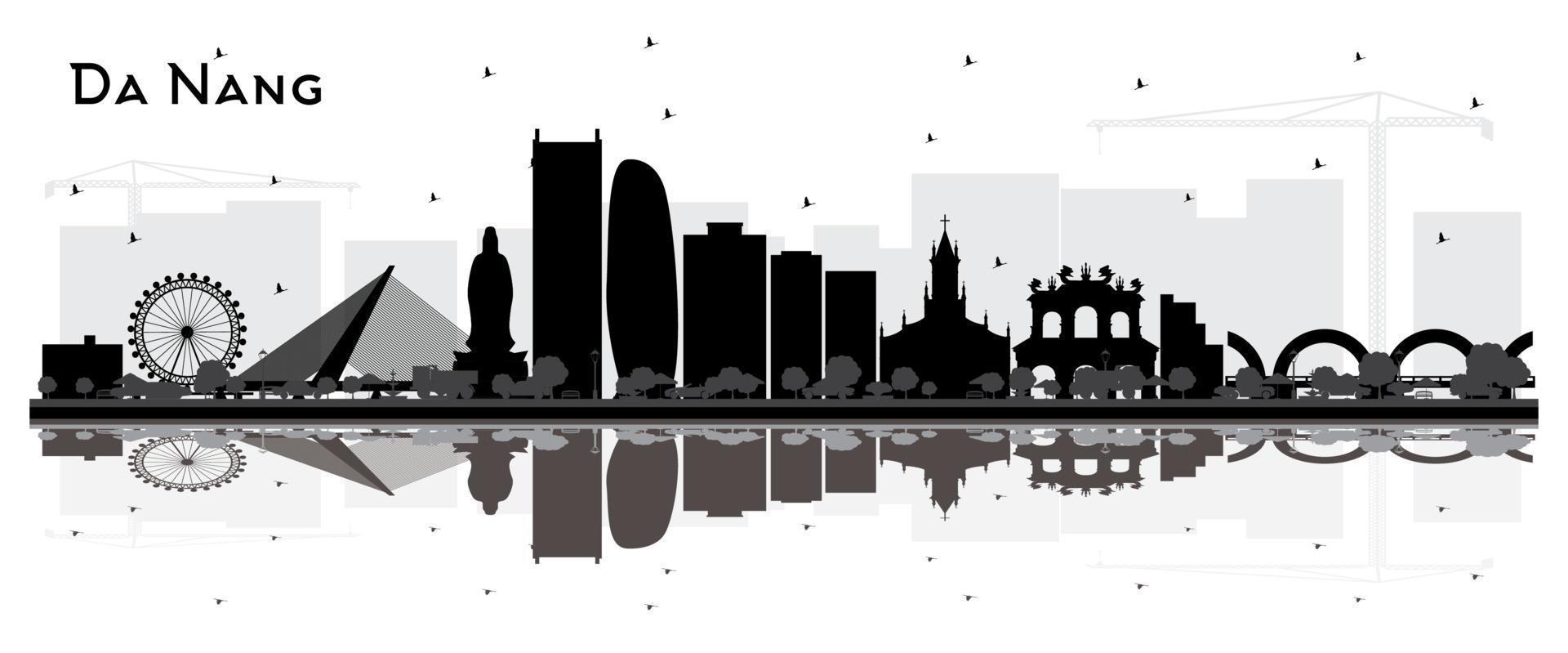 Da Nang Vietnam City Skyline Silhouette with Black Buildings and Reflections Isolated on White. vector