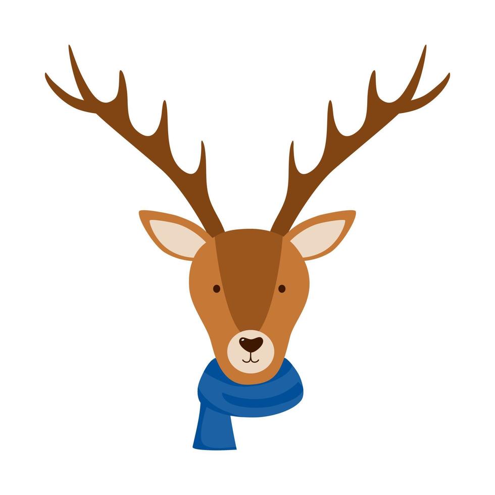 Reindeer head with scarf in flat design on white background. vector
