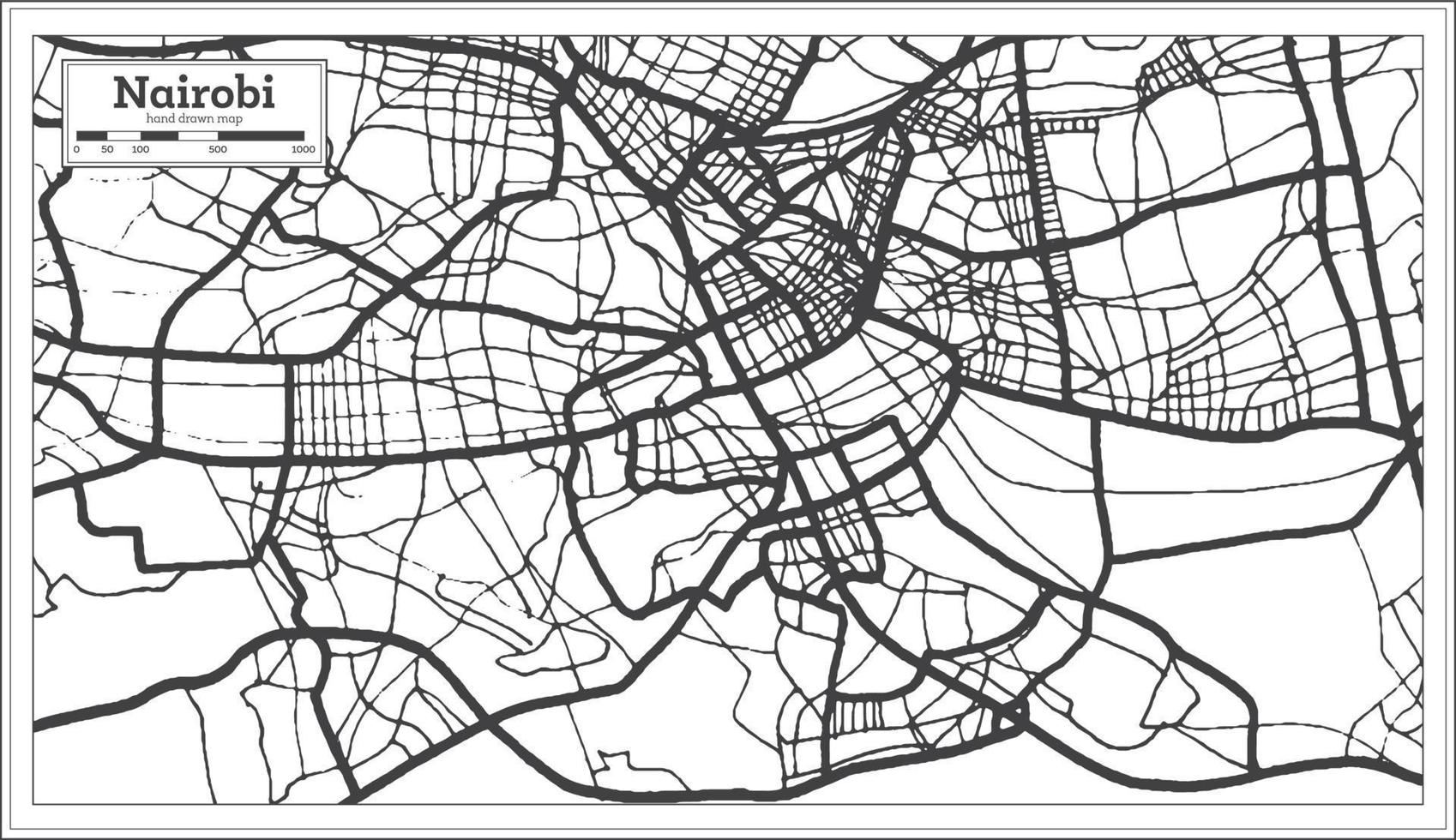 Nairobi Kenya City Map iin Black and White Color. Outline Map. vector