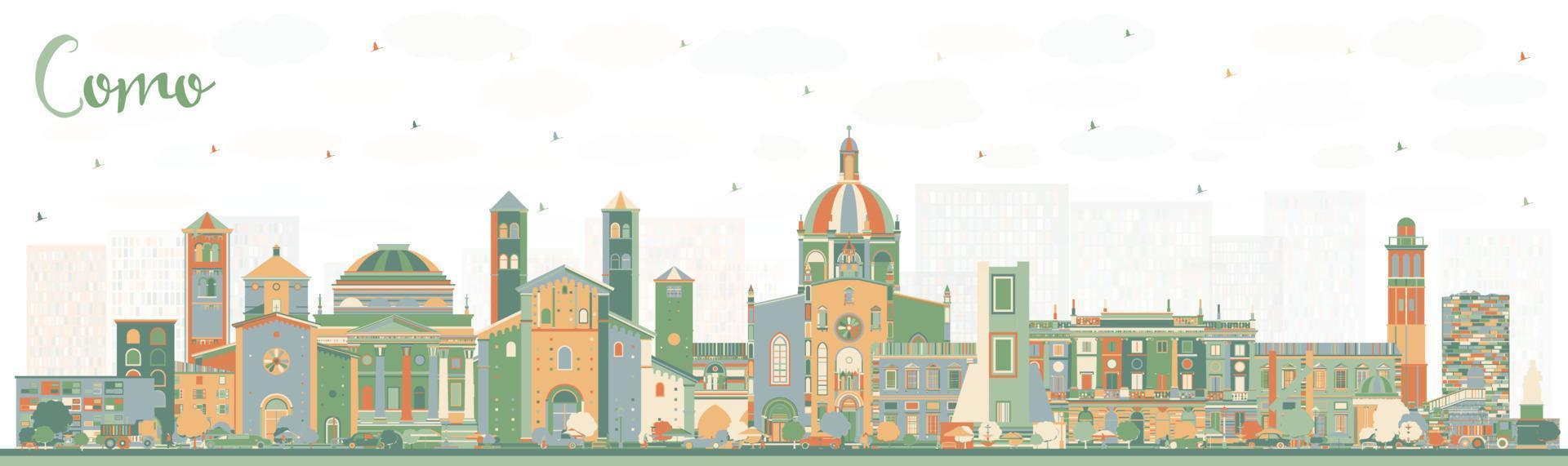 horizonte de la ciudad de como italia con edificios de color. vector