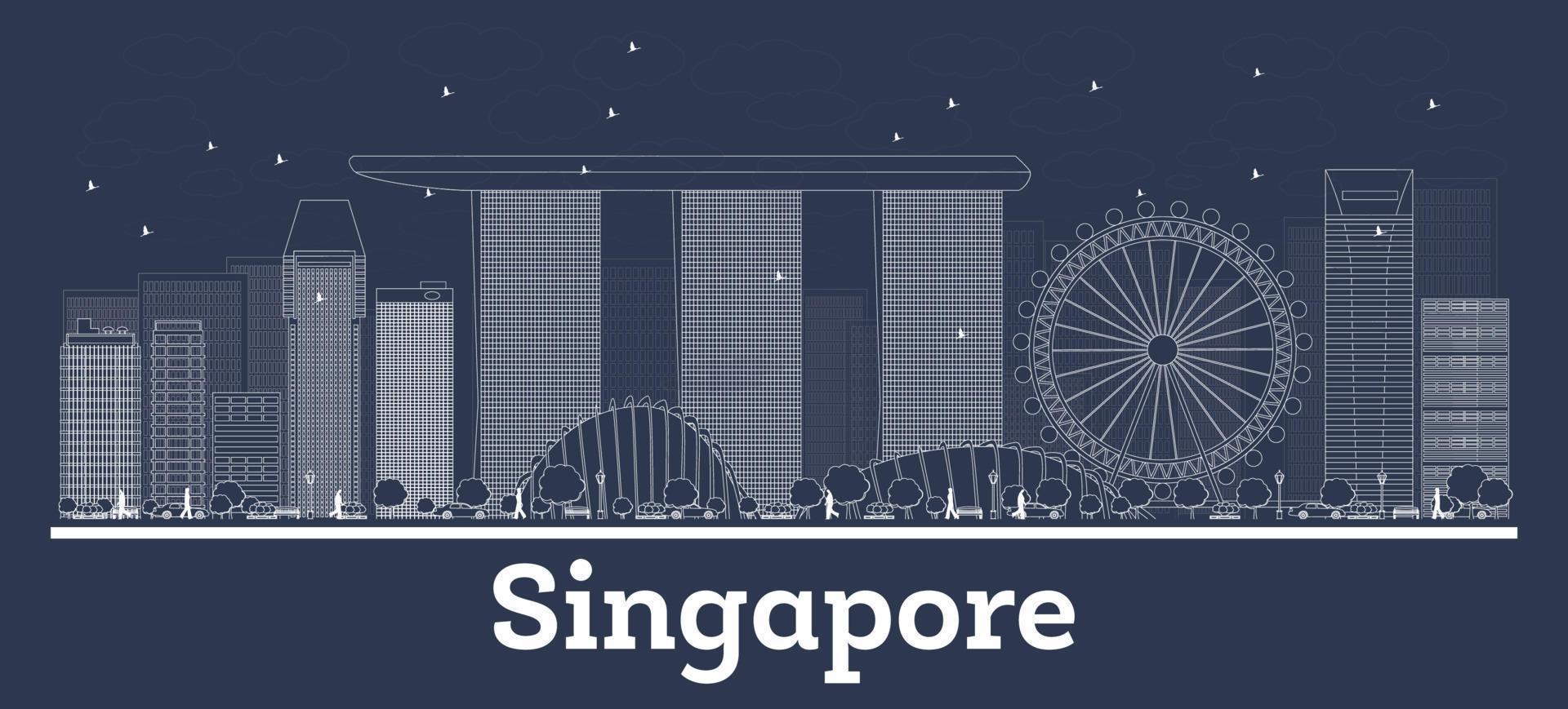 Outline Singapore City Skyline with White Buildings. vector