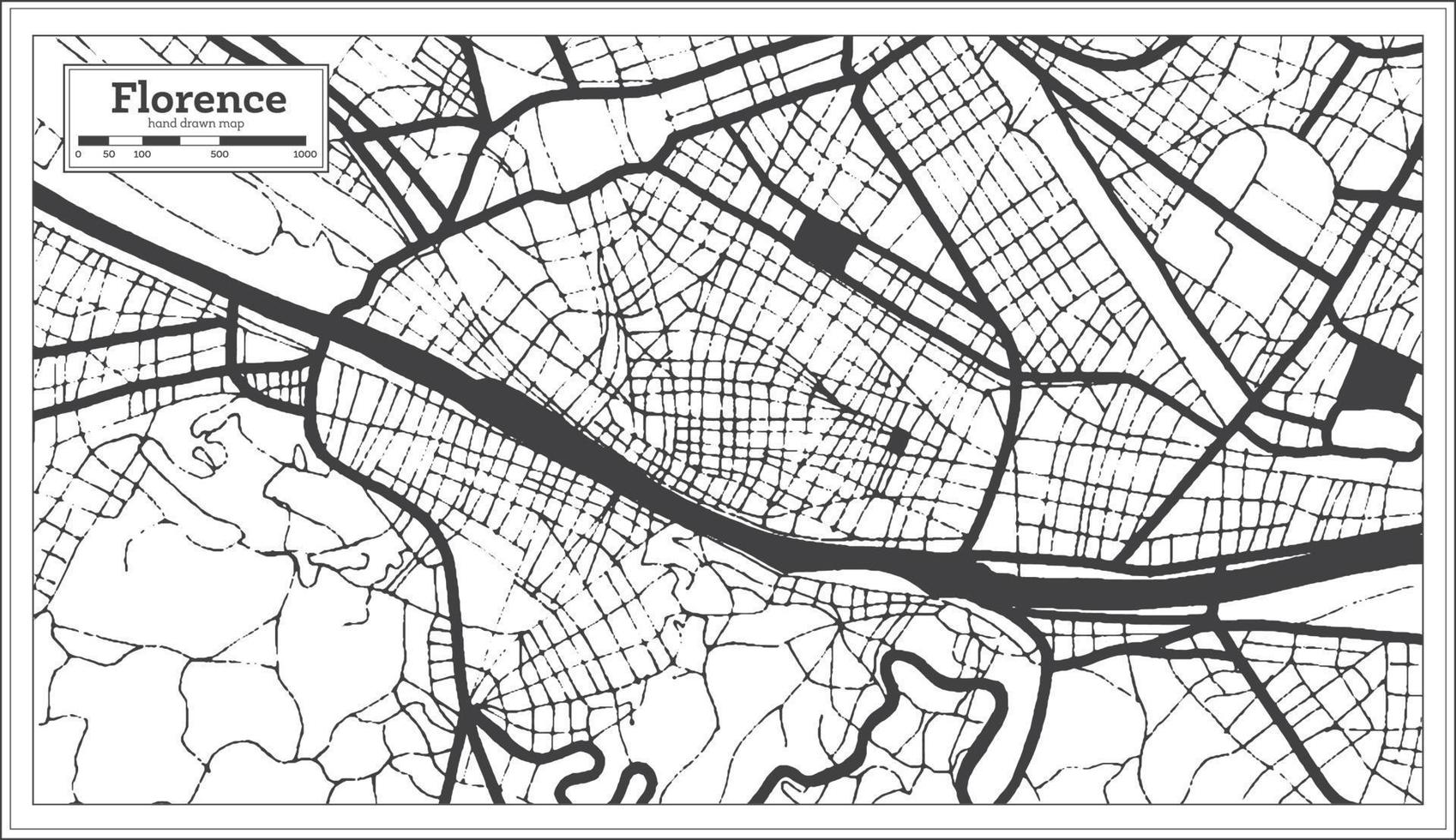 mapa de la ciudad de florencia italia en color blanco y negro en estilo retro. esquema del mapa. vector