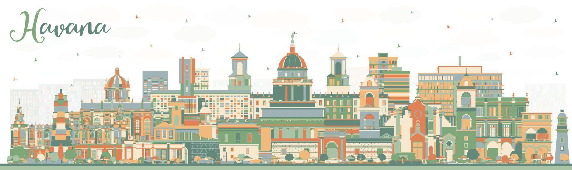 horizonte de la ciudad de la habana cuba con edificios de color. vector