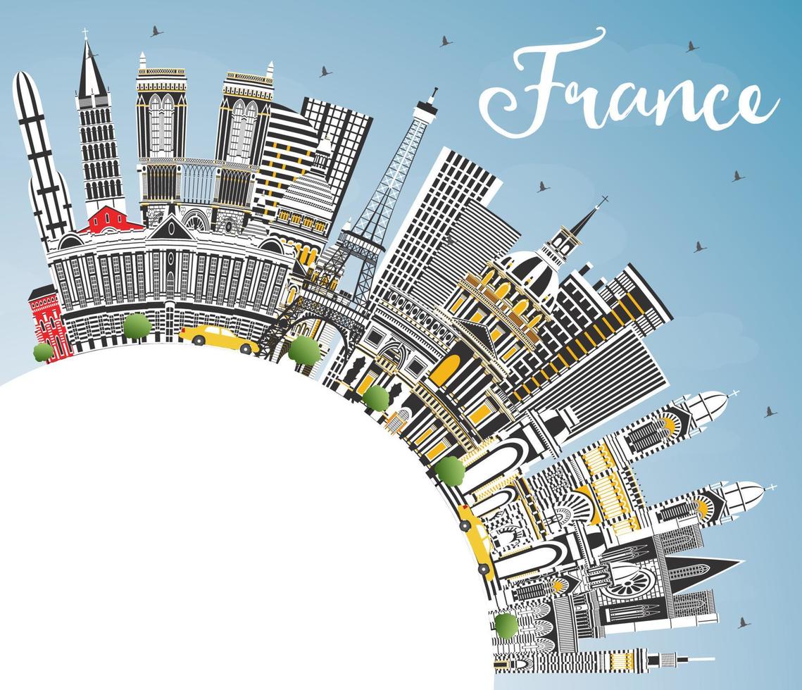 Welcome to France Skyline with Gray Buildings, Blue Sky and Copy Space. vector