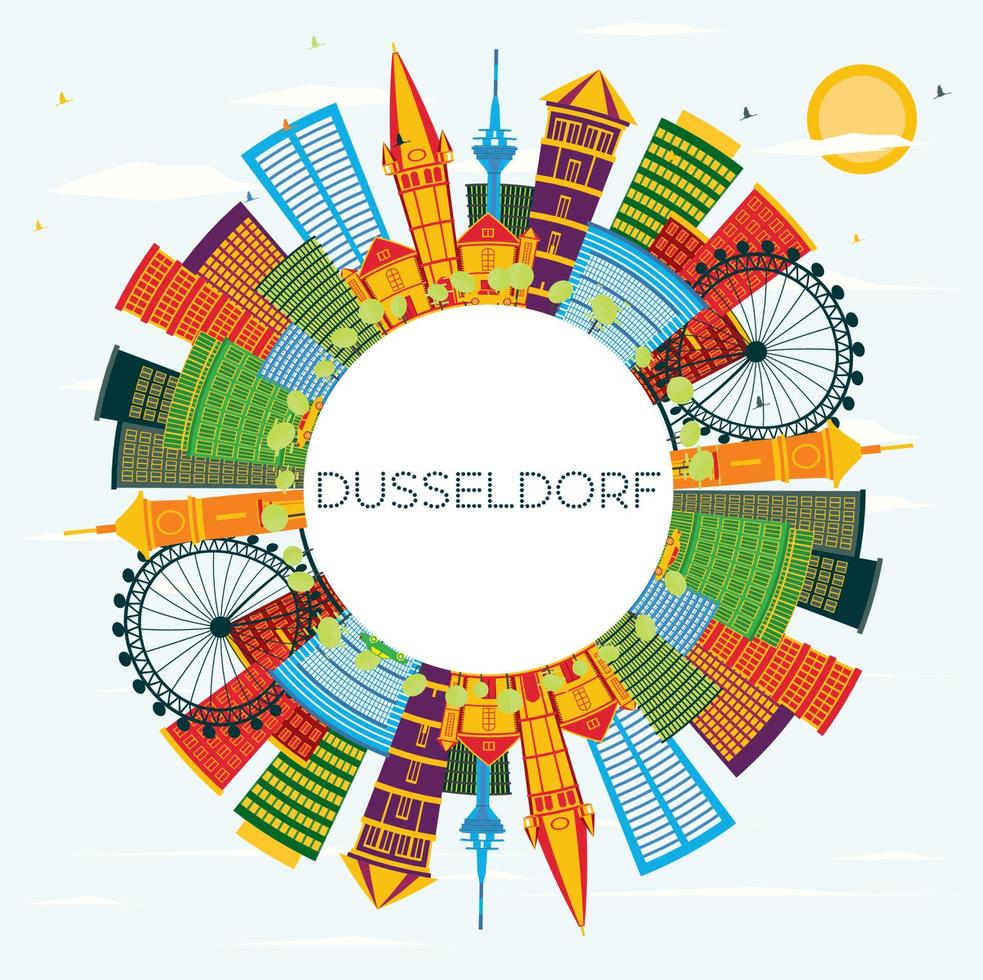 Dusseldorf Skyline with Color Buildings, Blue Sky and Copy Space. vector