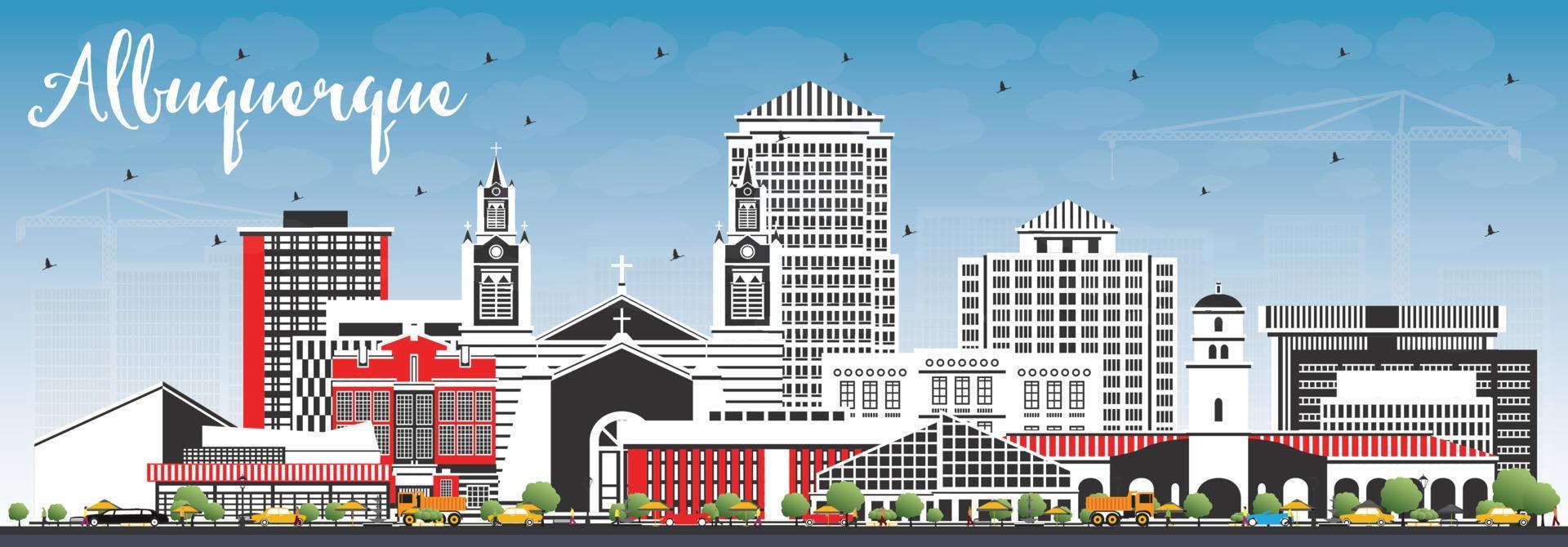 Albuquerque New Mexico City Skyline with Color Buildings and Blue Sky. vector