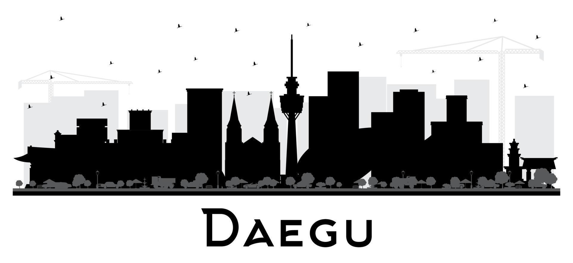 Daegu South Korea City Skyline Silhouette with Black Buildings Isolated on White. vector