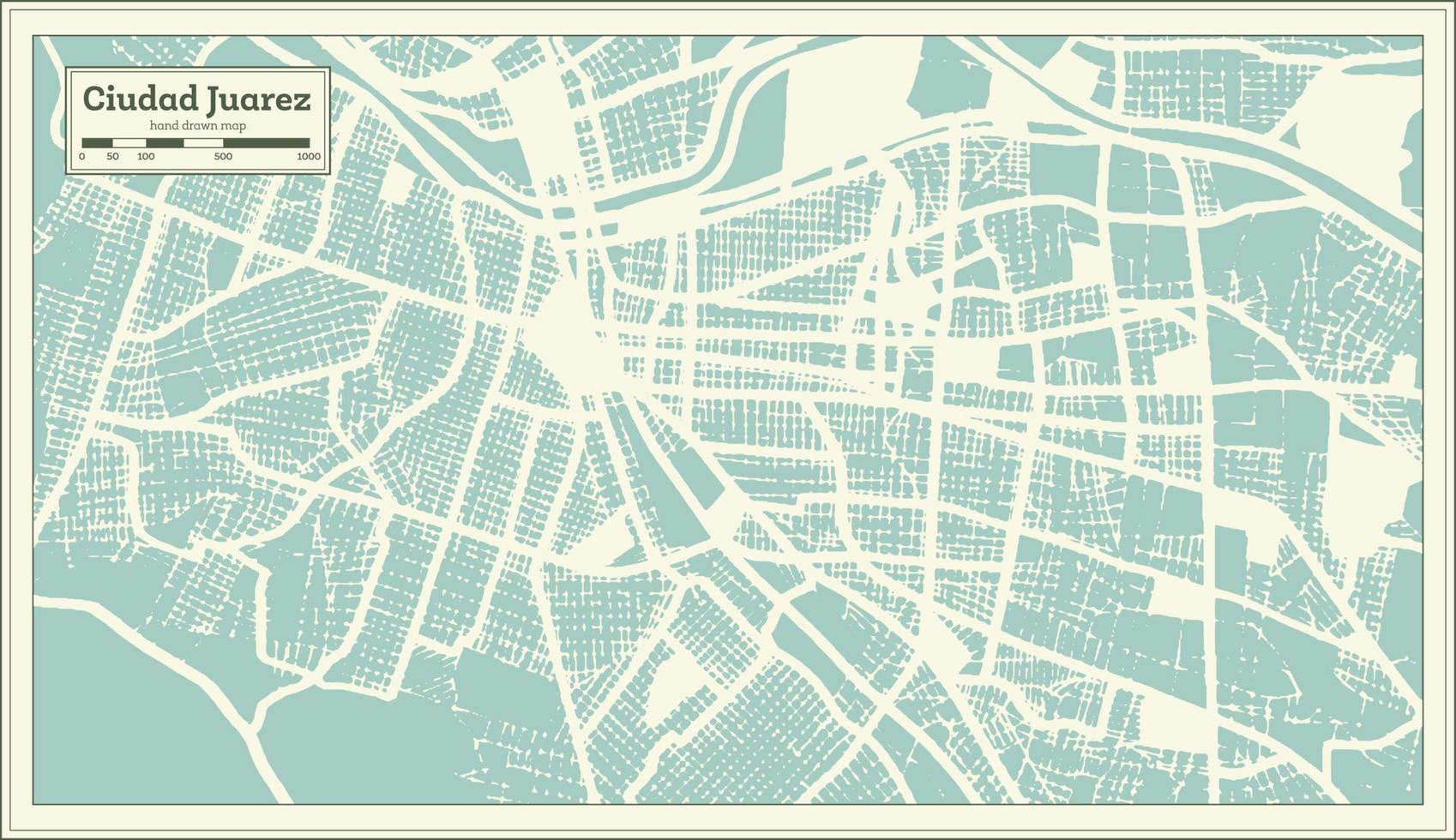 Ciudad Juarez Mexico City Map in Retro Style. Outline Map. vector