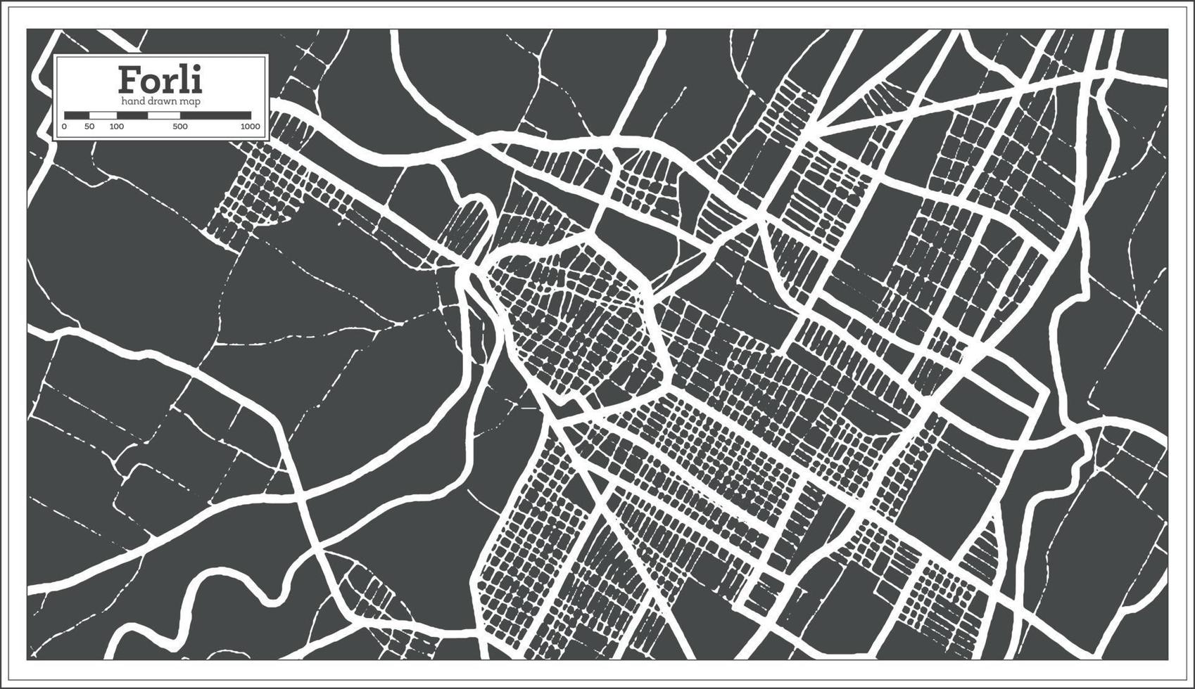 mapa de la ciudad de forli italia en color blanco y negro en estilo retro. esquema del mapa. vector